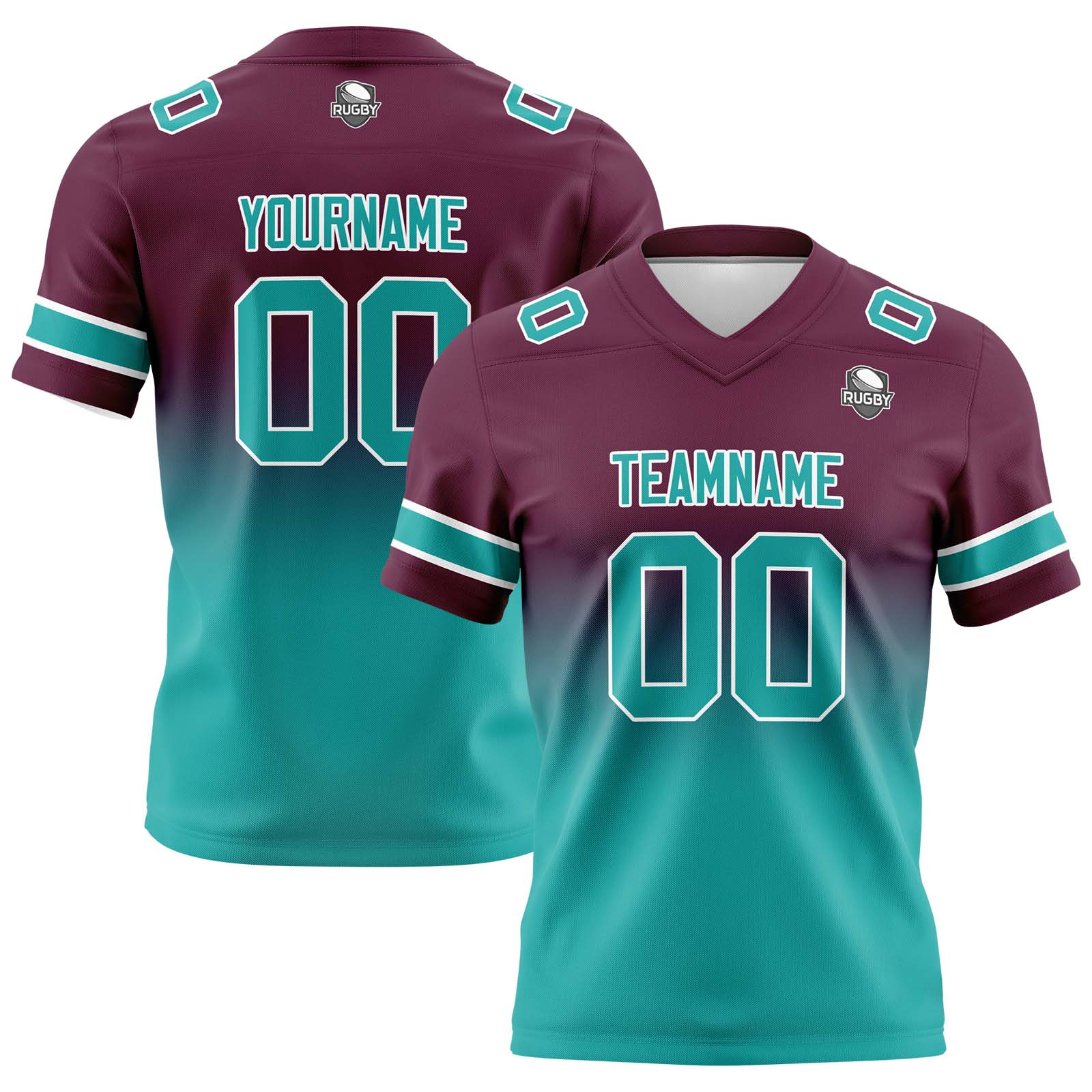 Custom Burgundy&Teal Gradient Football Jerseys Personalized Name Number Logo