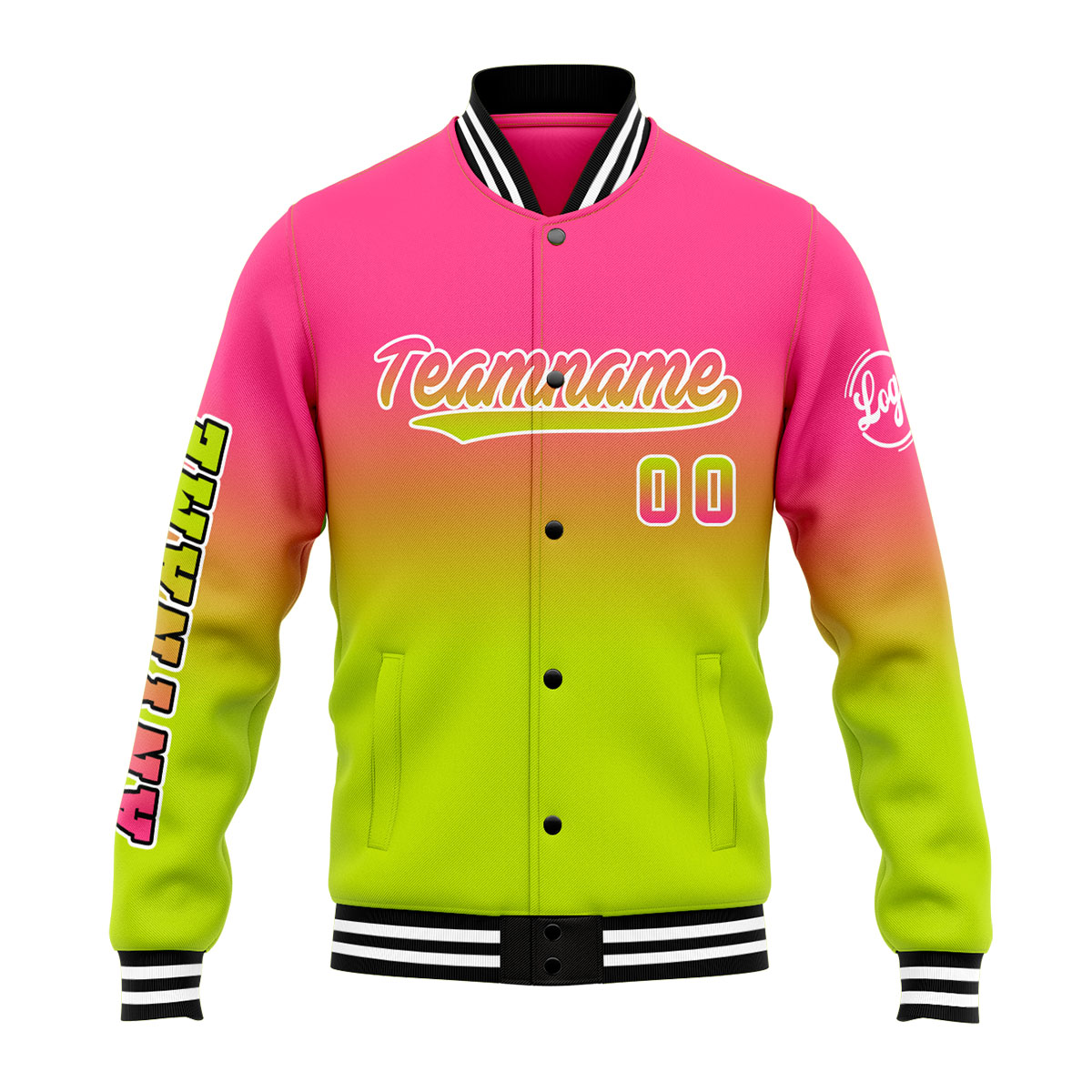 Custom Pink&Chartreuse Varsity Jacket for Men Women and Youth with Personalized Letterman Jacket 