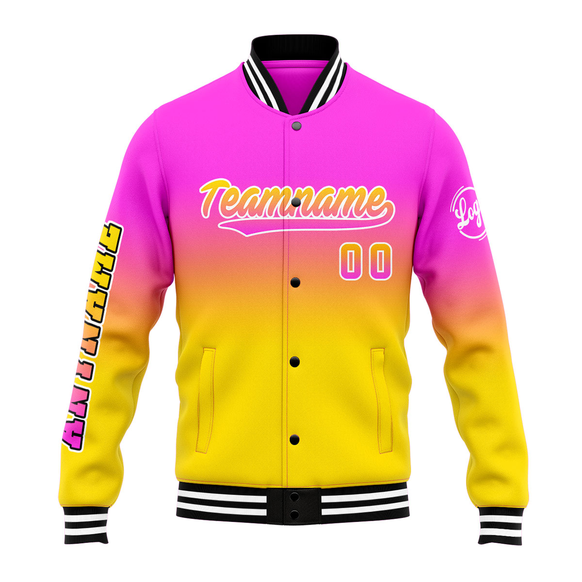 Custom Pink&Yellow Varsity Jacket for Men Women and Youth with Personalized Letterman Jacket 