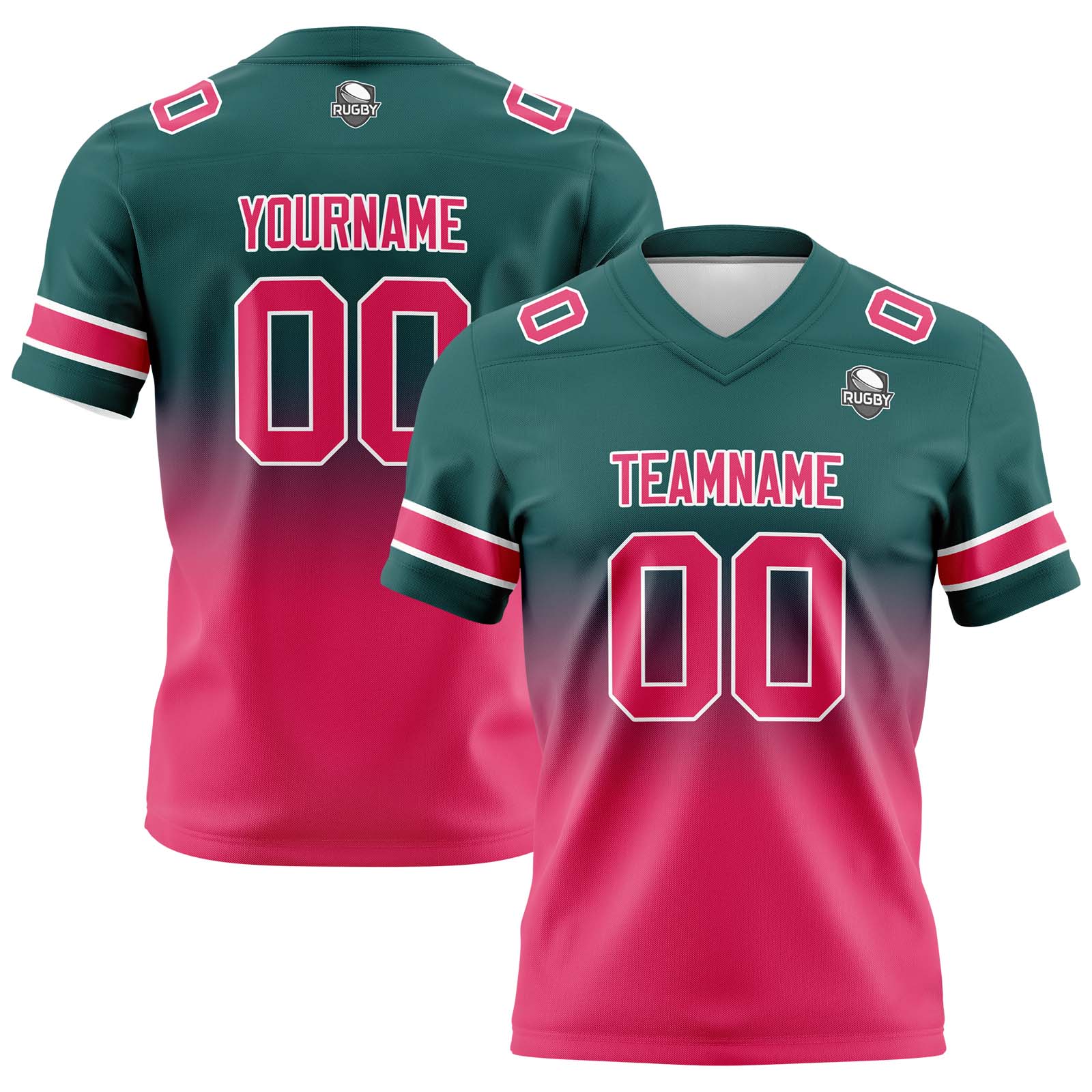 Custom Dark Green&Pink Gradient Football Jerseys Personalized Name Number Logo
