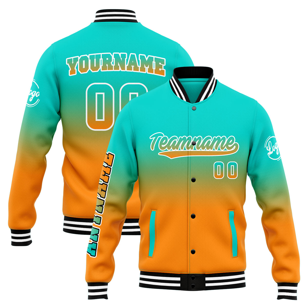 Custom Teal&Orange Varsity Jacket for Men Women and Youth with Personalized Letterman Jacket 
