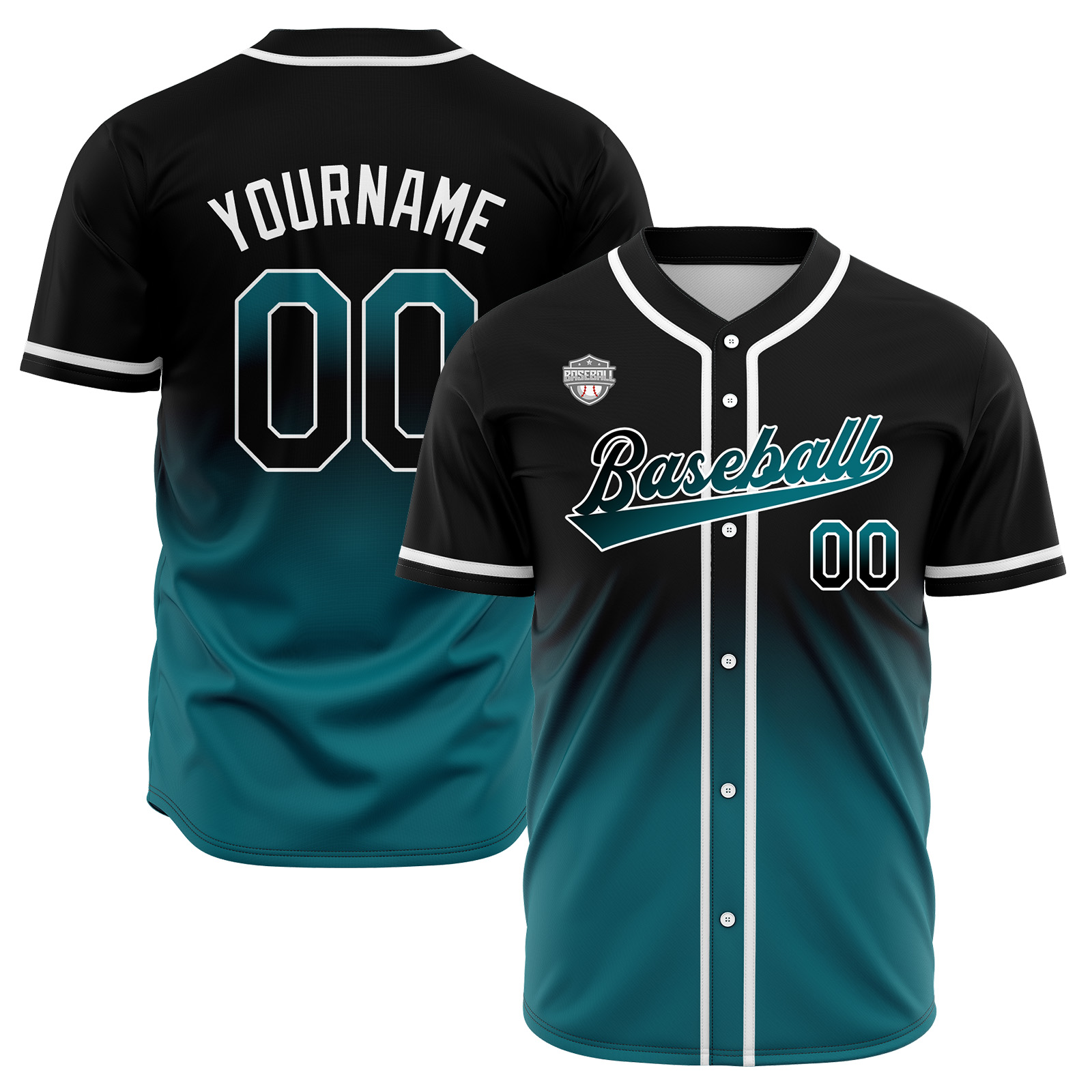 Custom Black&Green Gradient Baseball Jerseys Personalized Name Number Logo