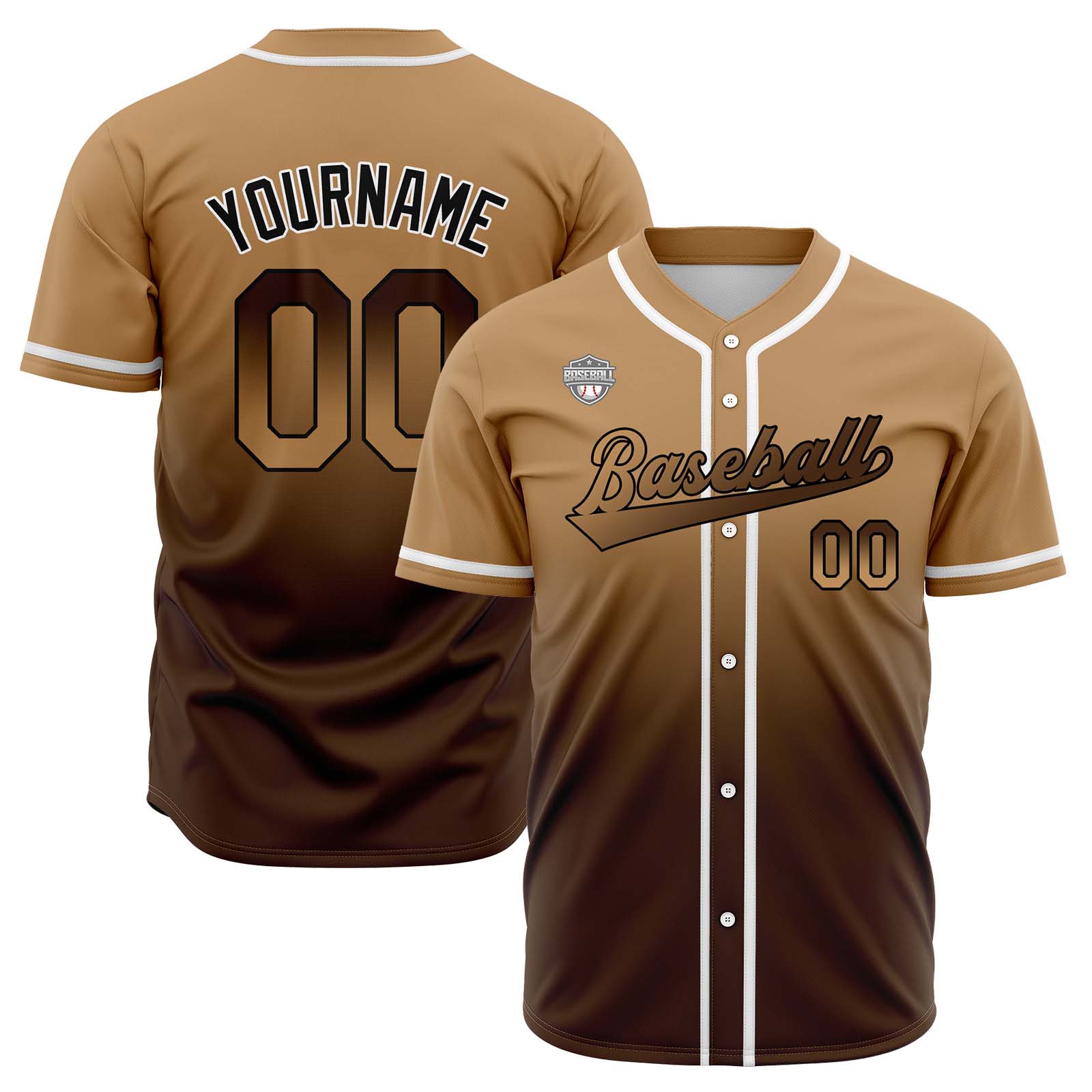Custom Brown Gradient Baseball Jerseys Personalized Name Number Logo