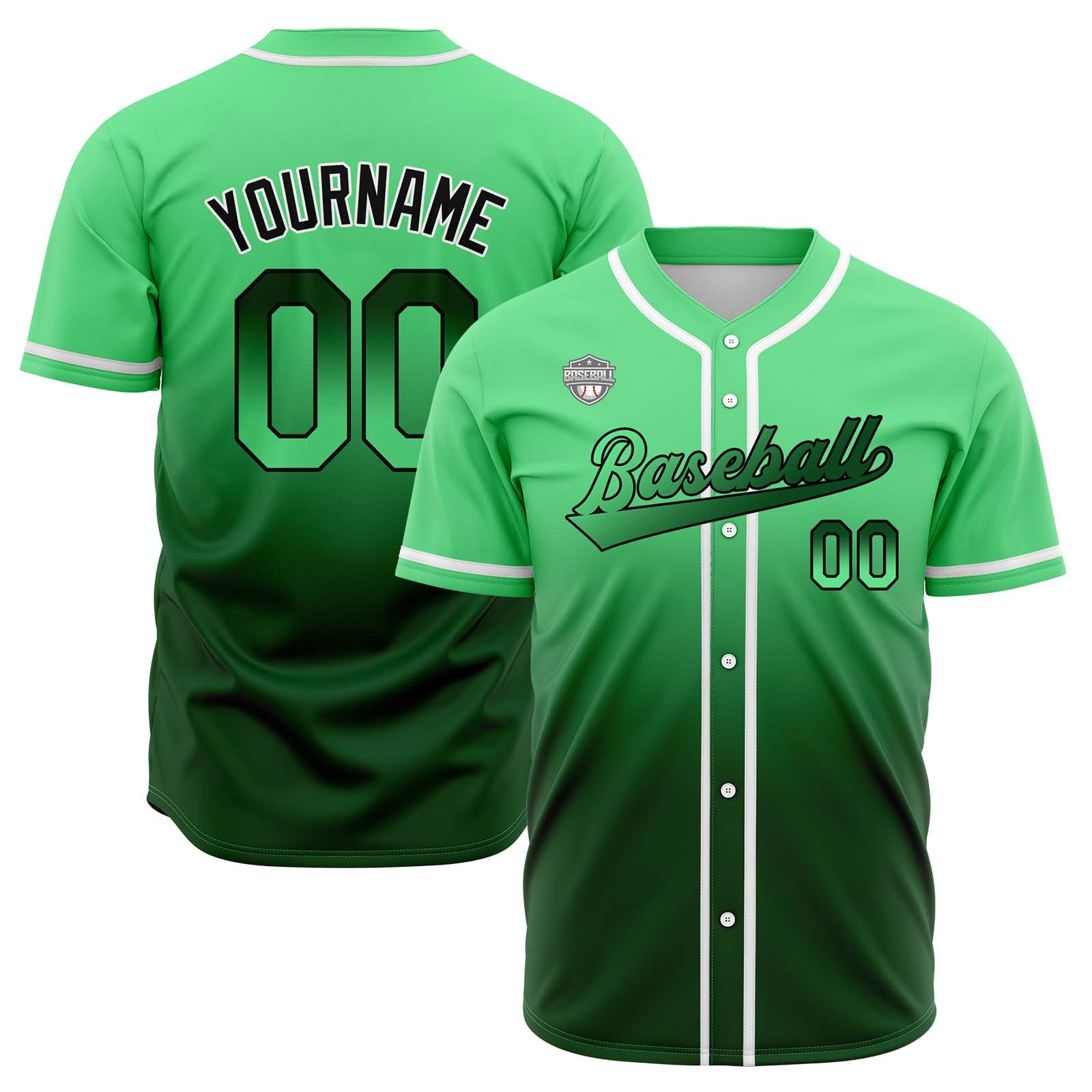Custom Green Gradient Baseball Jerseys Personalized Name Number Logo