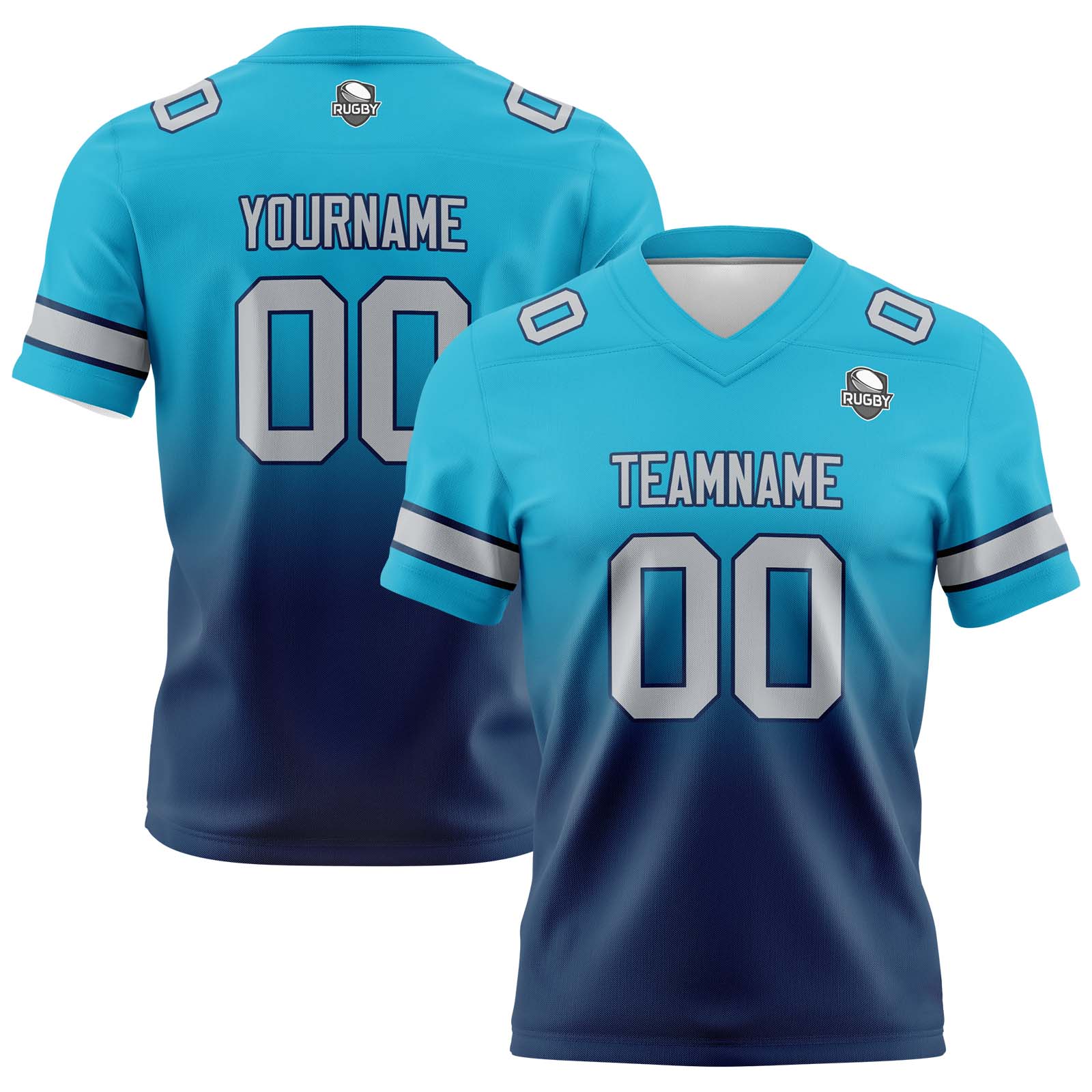 Custom Aqua&Dark Blue Gradient Football Jerseys Personalized Name Number Logo