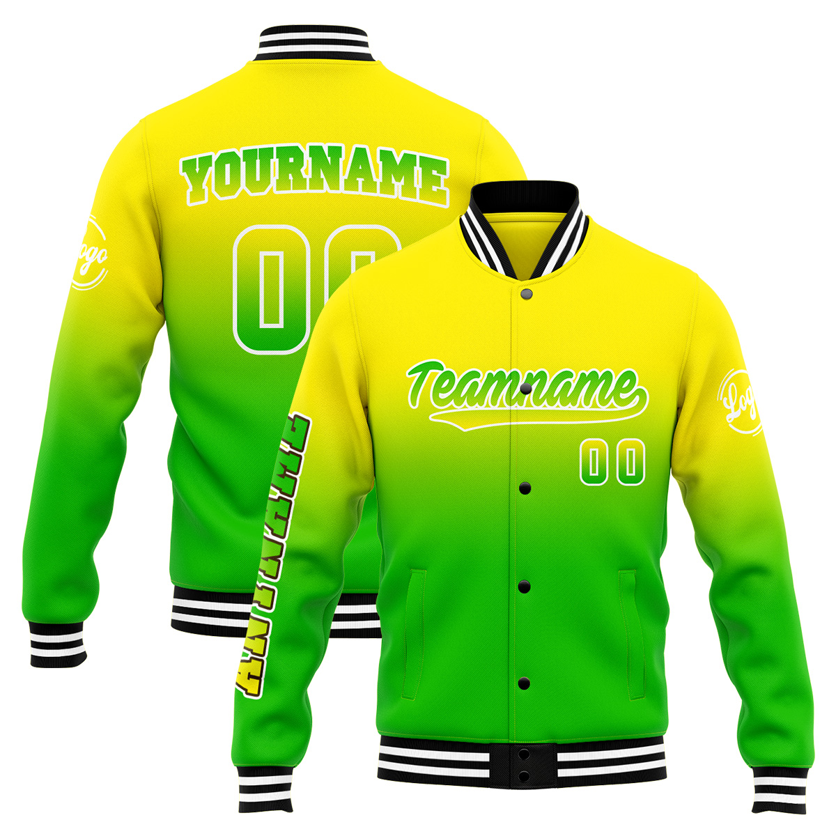 Custom Yellow&Green Varsity Jacket for Men Women and Youth with Personalized Letterman Jacket 