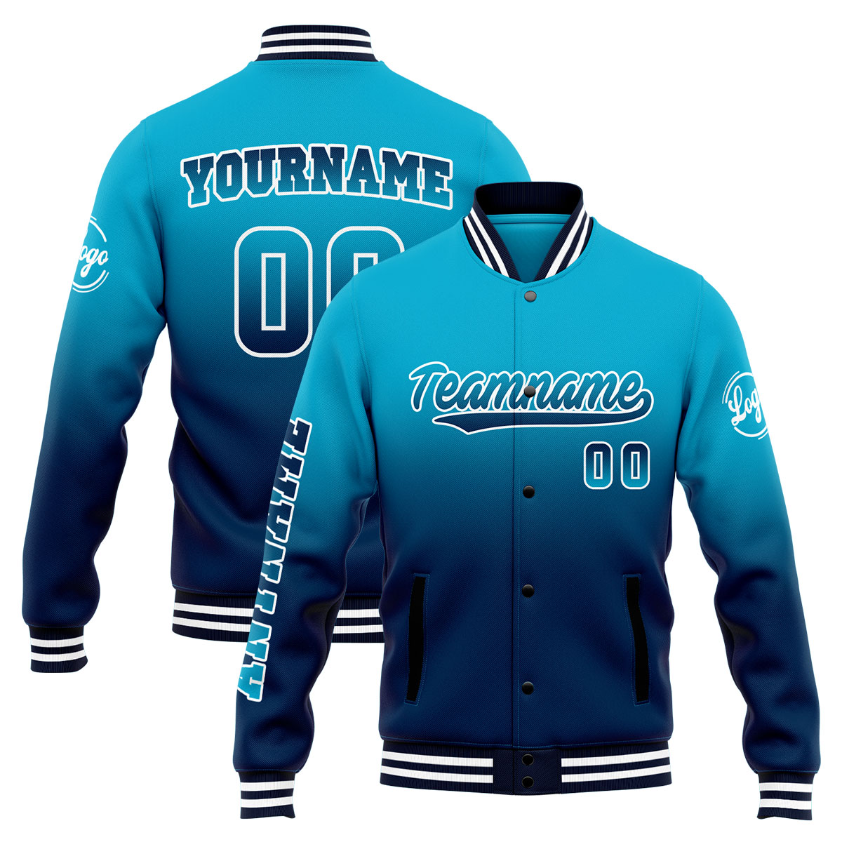 Custom Aqua&Dark Blue Varsity Jacket for Men Women and Youth with Personalized Letterman Jacket 