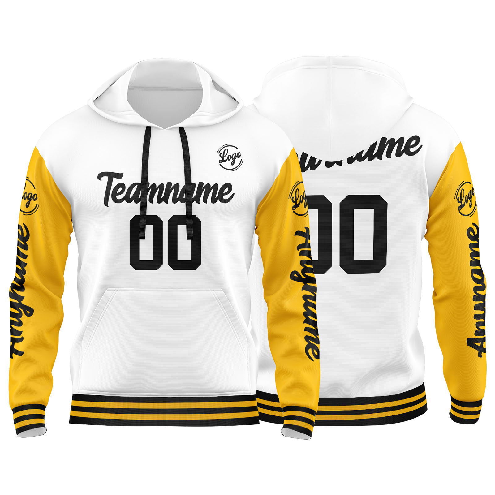 Custom Yellow White Hoodie Personalized Mens Pullover Hoodie Printed Team Name Number Logo for Women