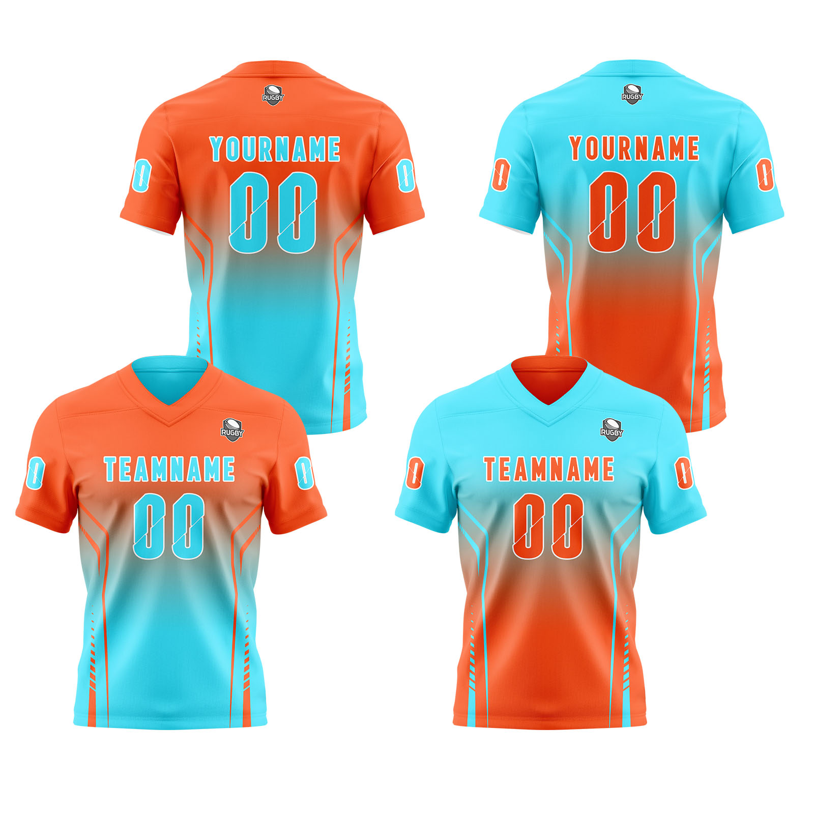 Custom Orange Cyan Reversible Football Jersey Personalized Gradient Football Shirts for Men Printed Team Name Number Logo