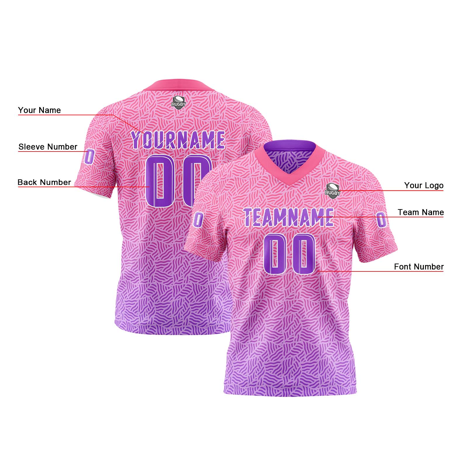 Custom Purple Pink Reversible Football Jersey Personalized Gradient Football Shirts for Men Printed Team Name Number Logo