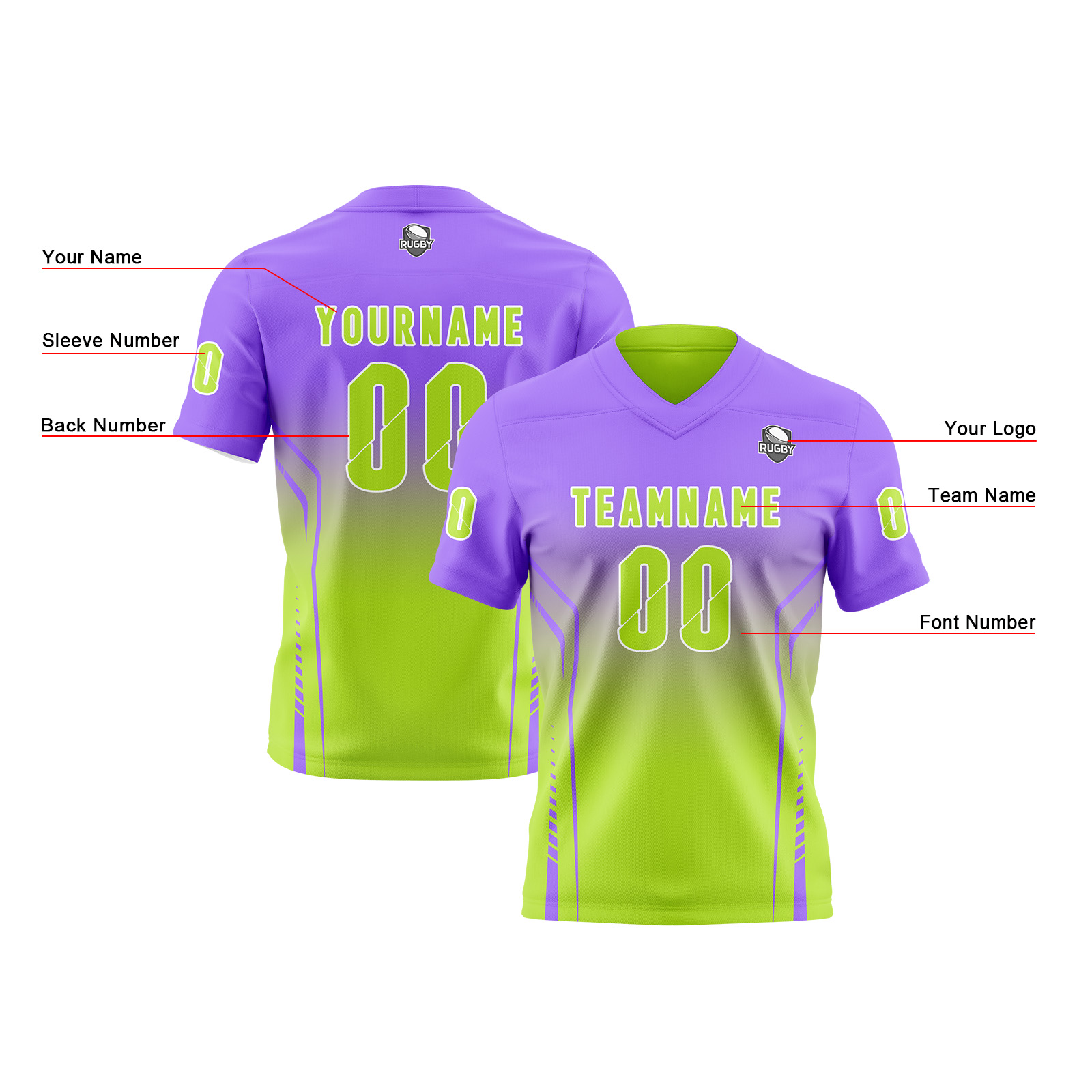 Custom Purple Green Reversible Football Jersey Personalized Gradient Football Shirts for Men Printed Team Name Number Logo
