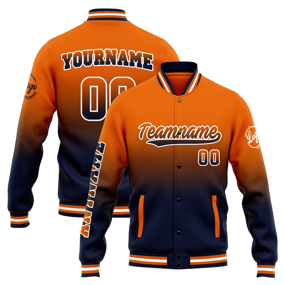 Custom Navy Orange Varsity Jacket for Men Women and Youth with Personalized Letterman Jacket 