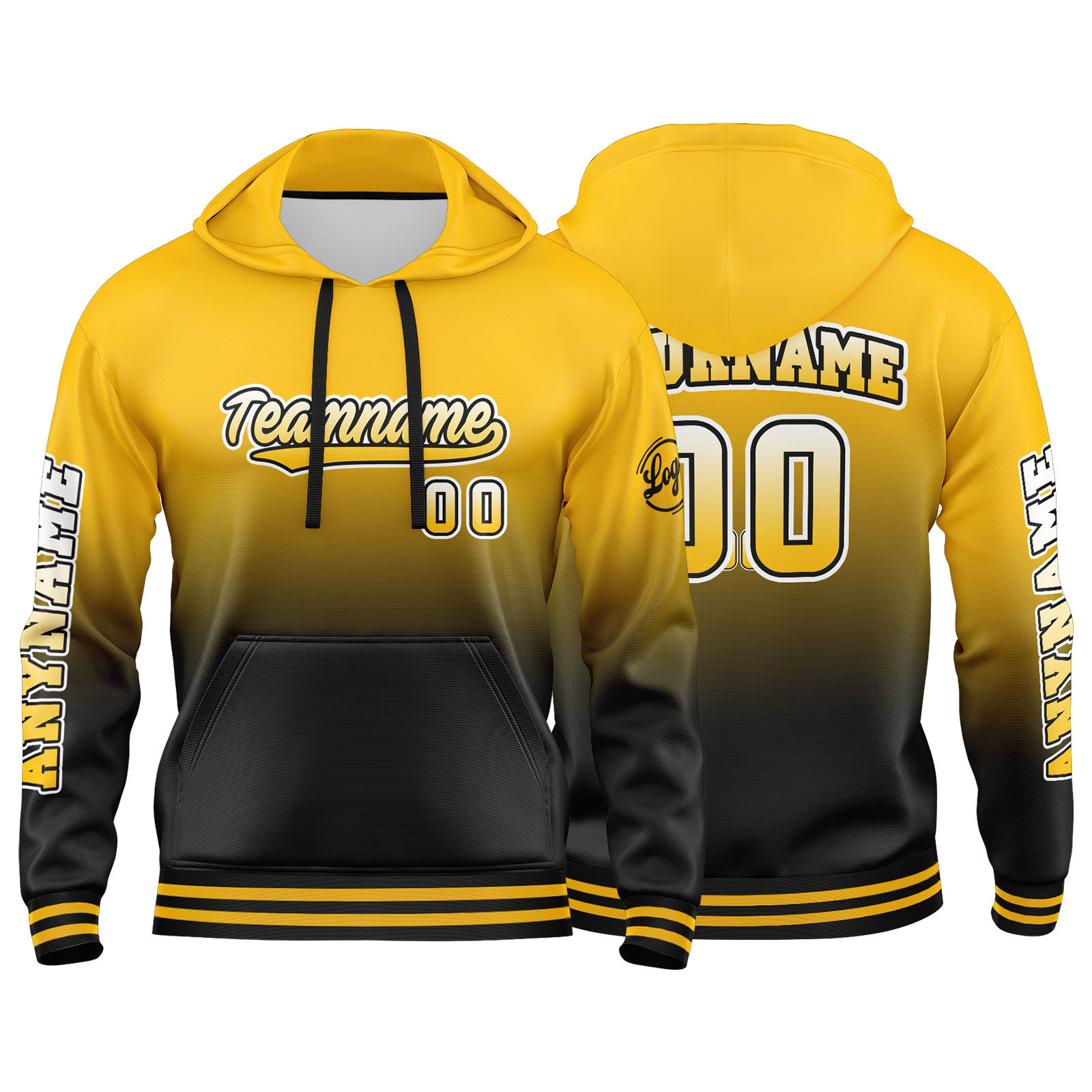 Custom Yellow Black Hoodie Personalized Mens Pullover Hoodie Printed Team Name Number Logo for Women