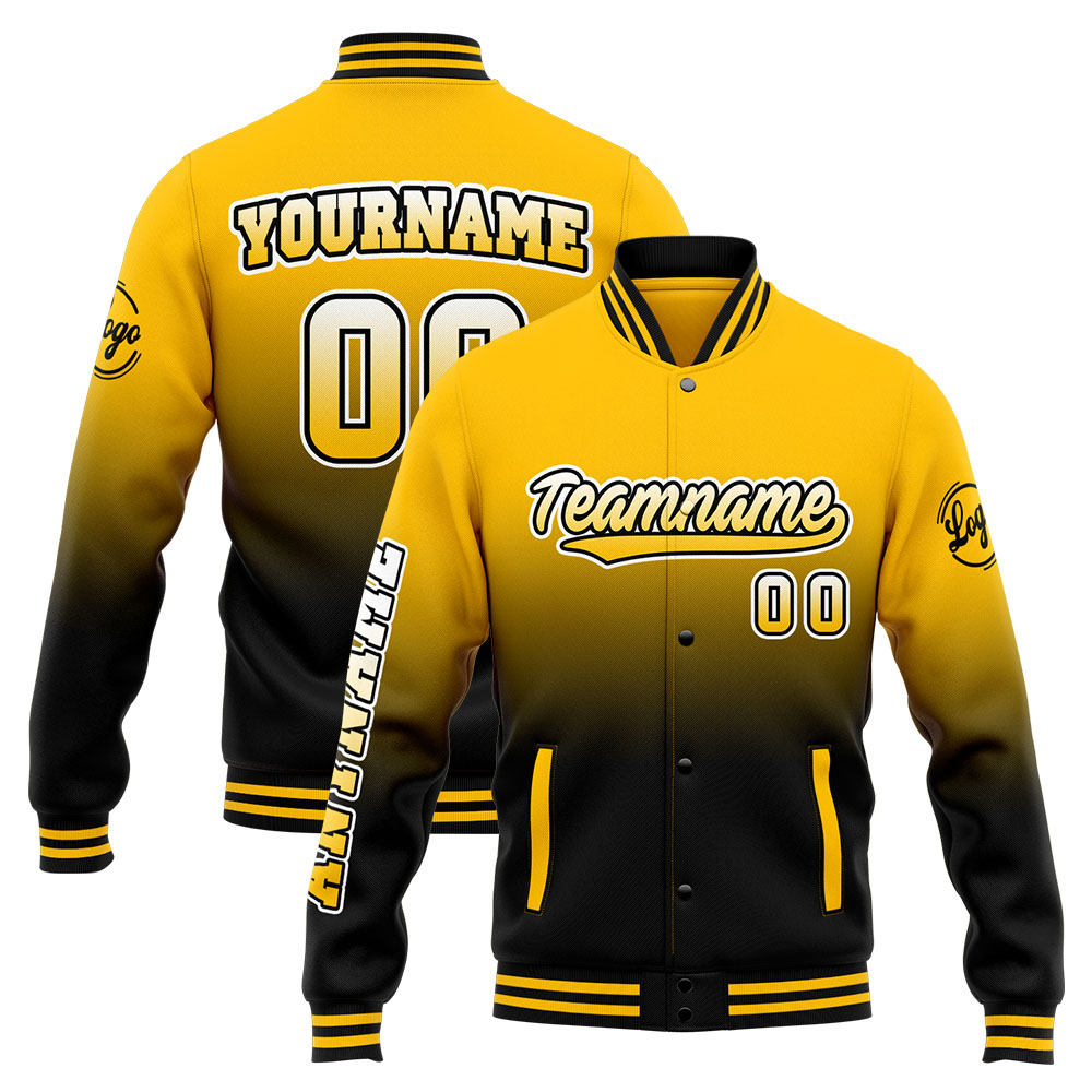 Custom Yellow Black Varsity Jacket for Men Women and Youth with Personalized Letterman Jacket 