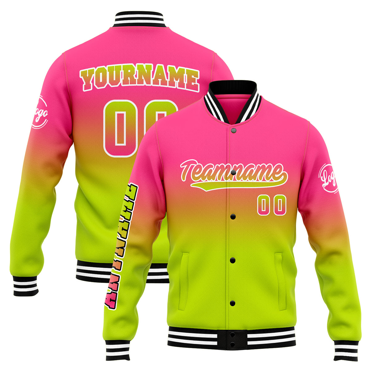 Custom Pink&Chartreuse Varsity Jacket for Men Women and Youth with Personalized Letterman Jacket 