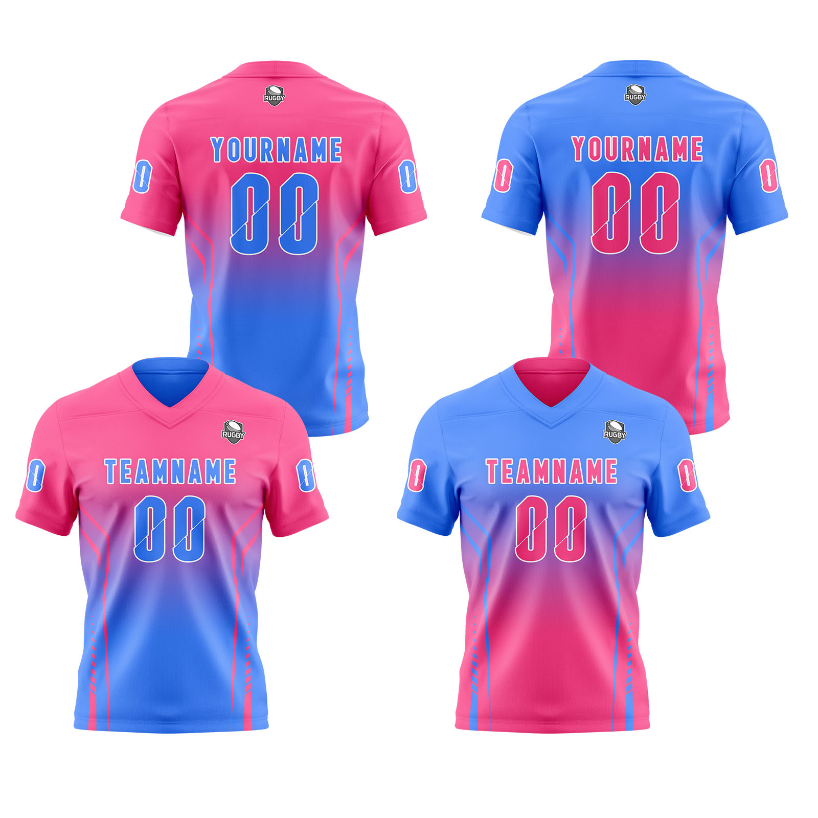Custom Pink Blue Reversible Football Jersey Personalized Gradient Football Shirts for Men Printed Team Name Number Logo