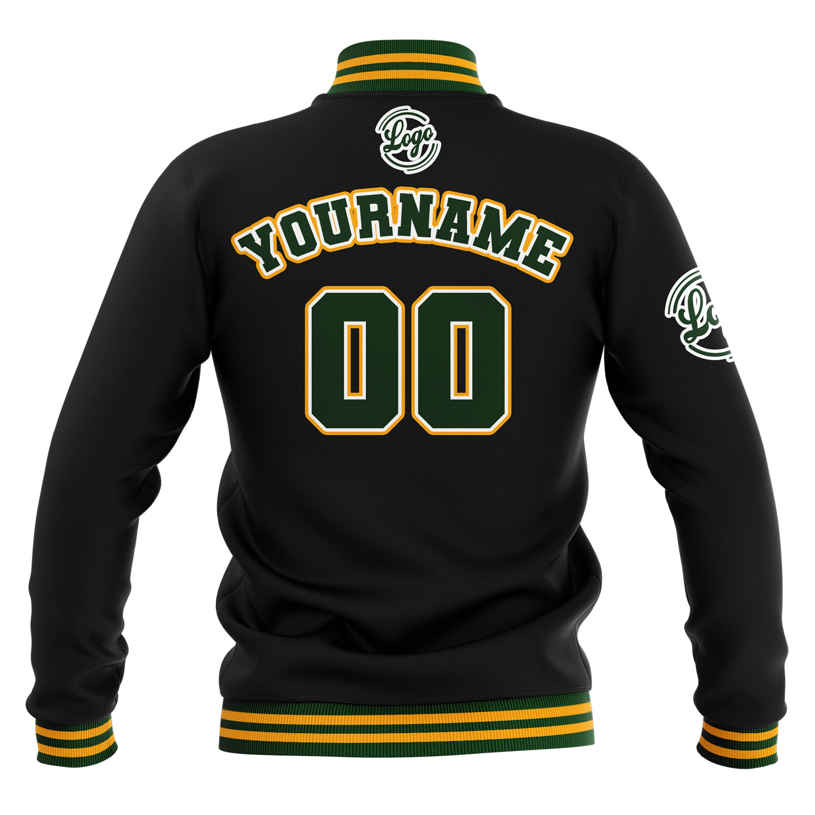 Custom Black Dark Green Yellow Waterproof Varsity Jackets Personalized Stitched Name Number Logo to Letterman Jackets