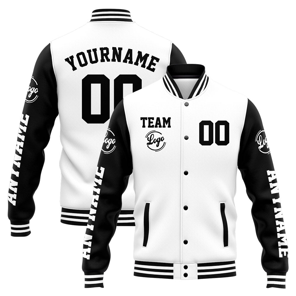 Custom White Black Varsity Jacket for Men Women and Youth with Personalized Letterman Jacket 