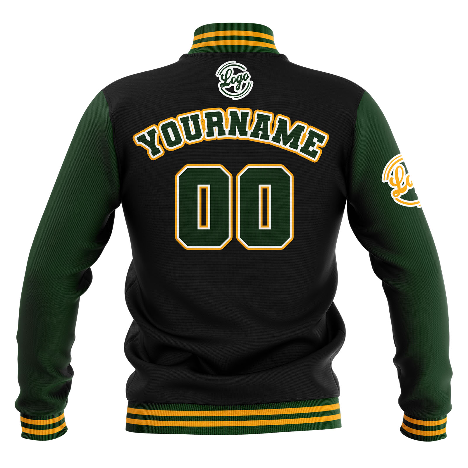 Custom Black Dark Green Yellow Waterproof Varsity Jackets Personalized Stitched Name Number Logo to Letterman Jackets