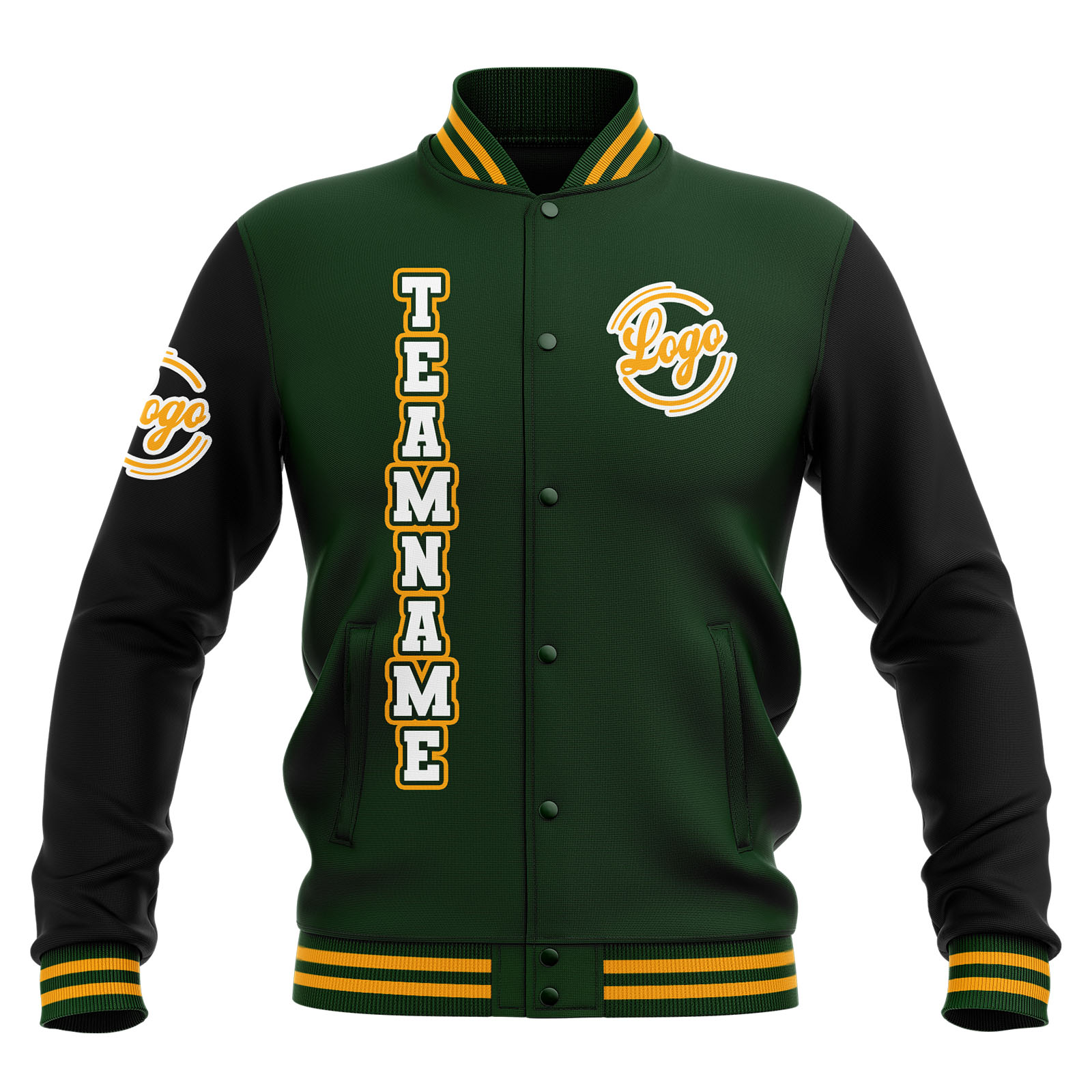 Custom Black Dark Green Yellow Waterproof Varsity Jackets Personalized Stitched Name Number Logo to Letterman Jackets