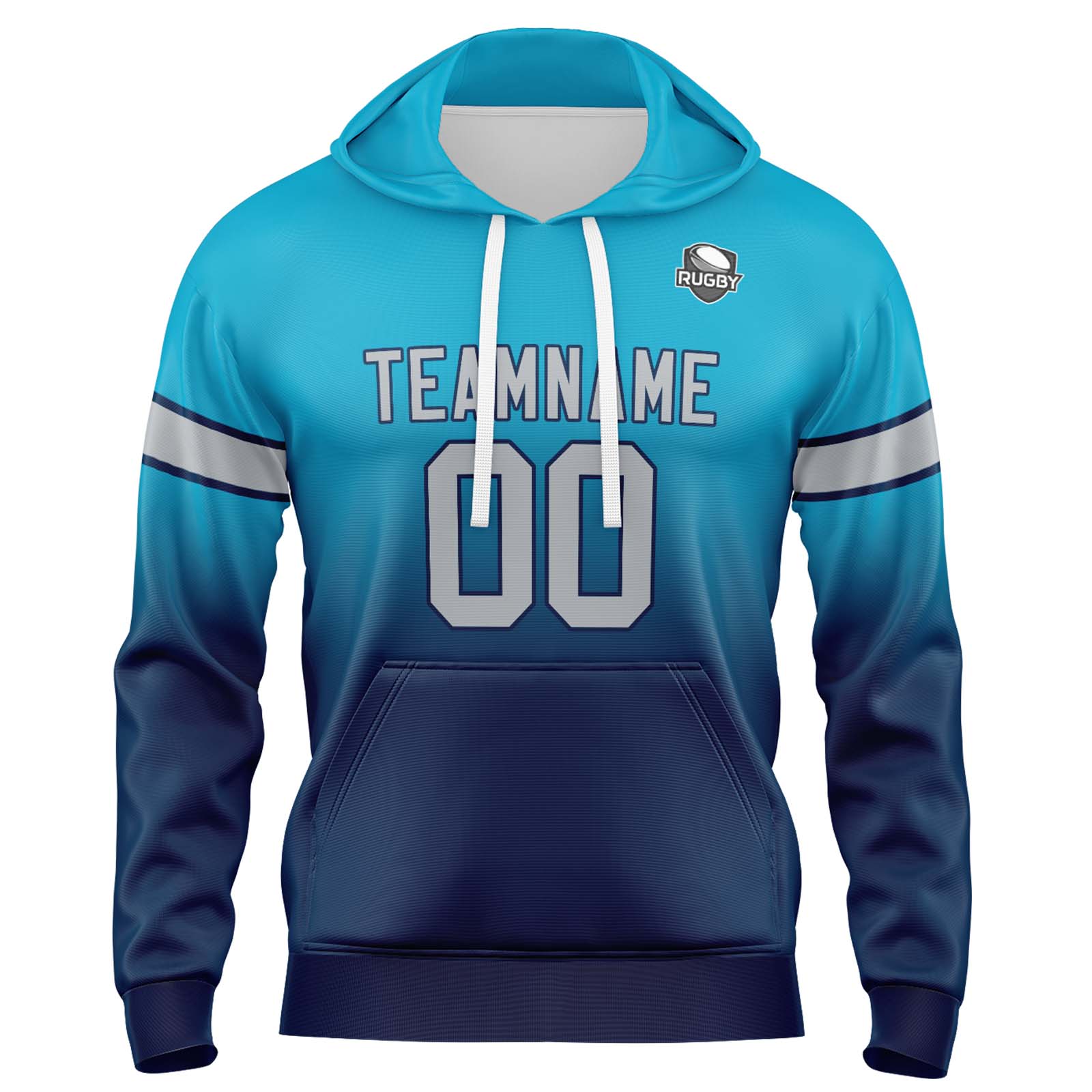 Custom Aqua Dark Blue Gradient Hoodie for Women Men and Youths Personalized Pullover Football Sweatshirt
