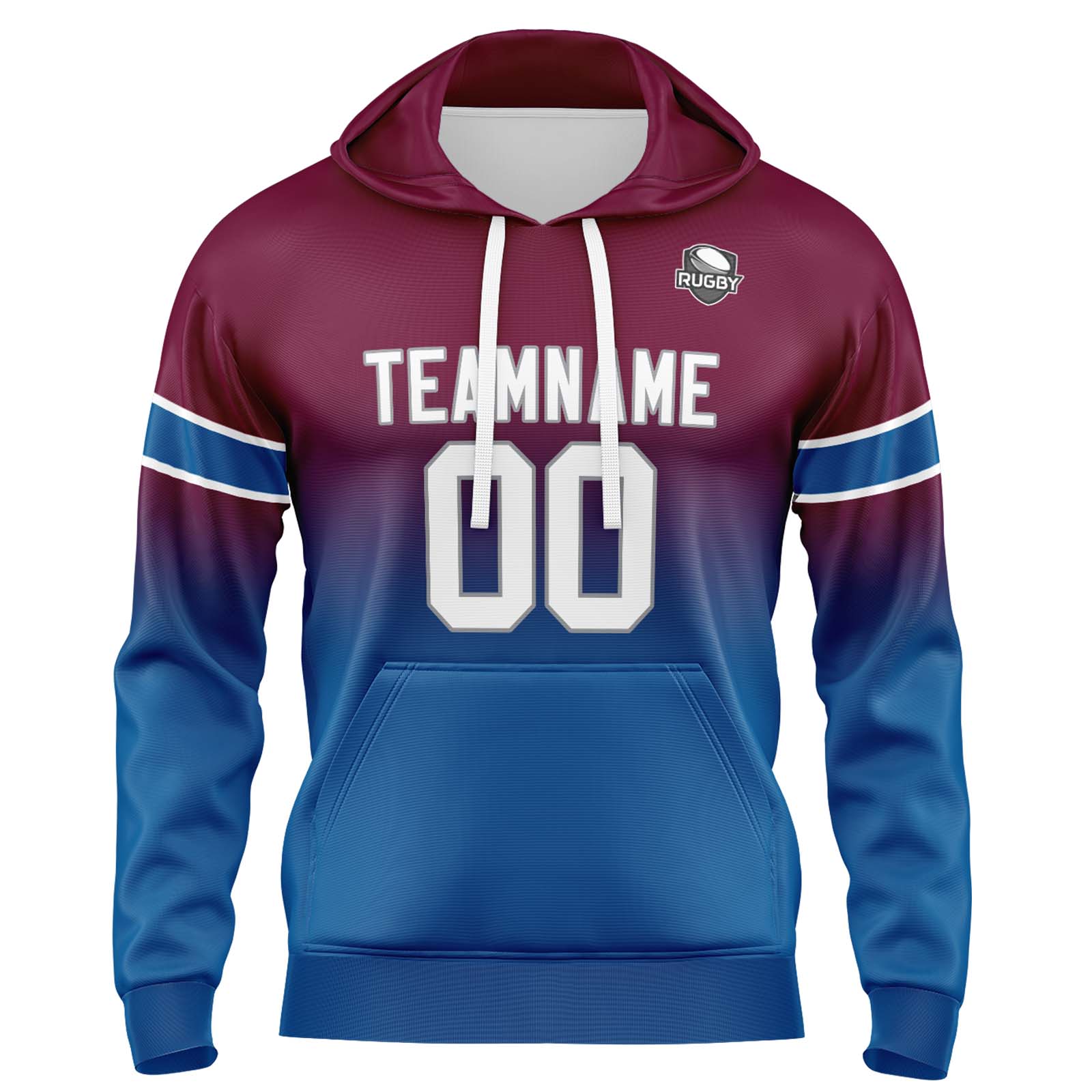 Custom Burgundy Blue Gradient Hoodie for Women Men and Youths Personalized Pullover Football Sweatshirt