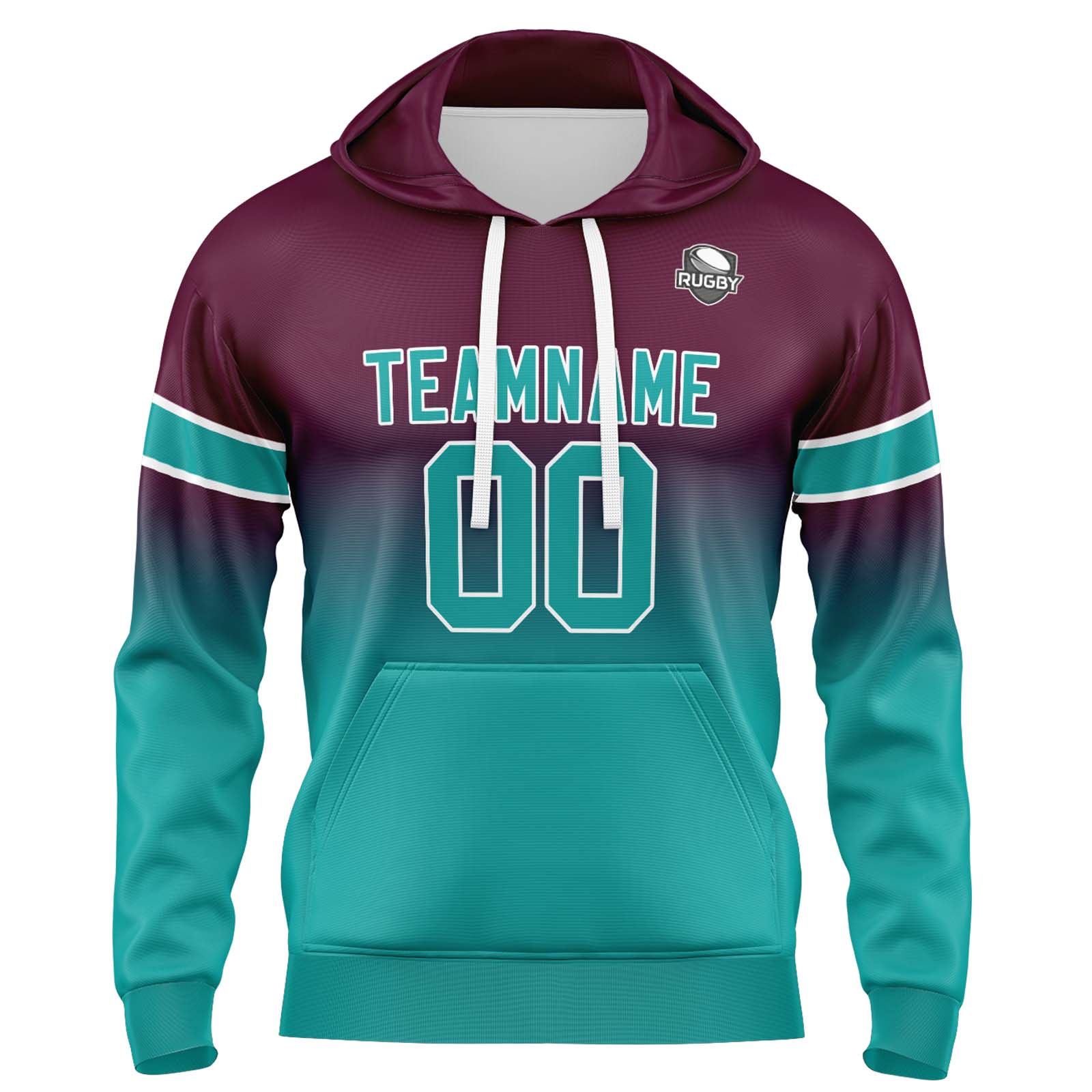 Custom Burgundy Teal Gradient Hoodie for Women Men and Youths Personalized Pullover Football Sweatshirt