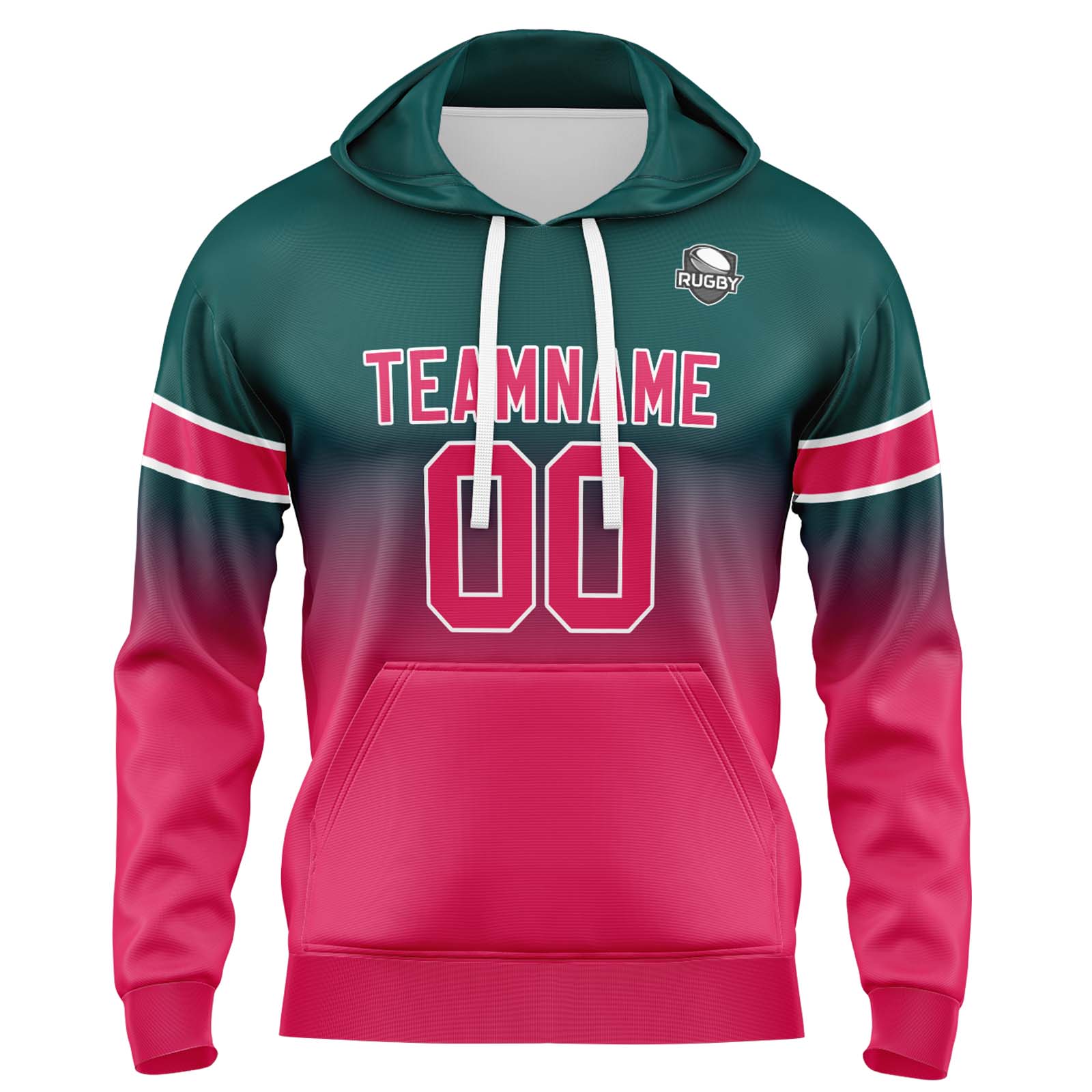 Custom Dark Green Pink Gradient Hoodie for Women Men and Youths Personalized Pullover Football Sweatshirt