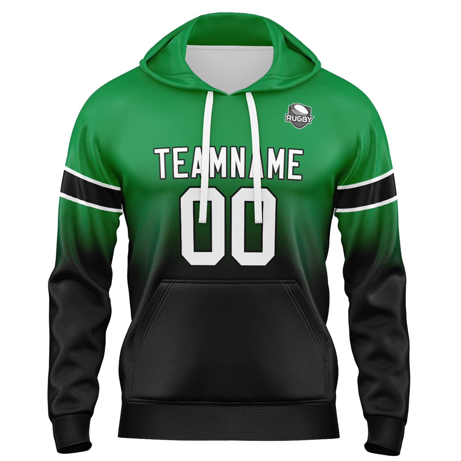 Custom Green Black Gradient Hoodie for Women Men and Youths Personalized Pullover Football Sweatshirt