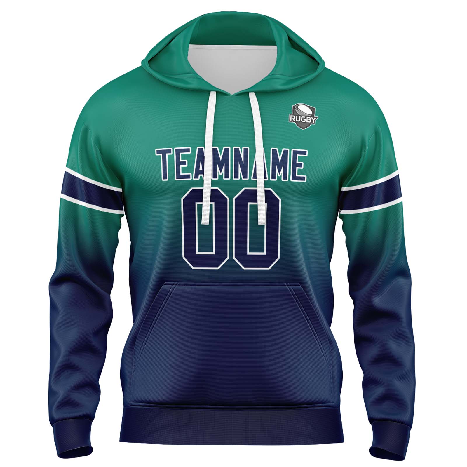 Custom Green Navy Gradient Hoodie for Women Men and Youths Personalized Pullover Football Sweatshirt