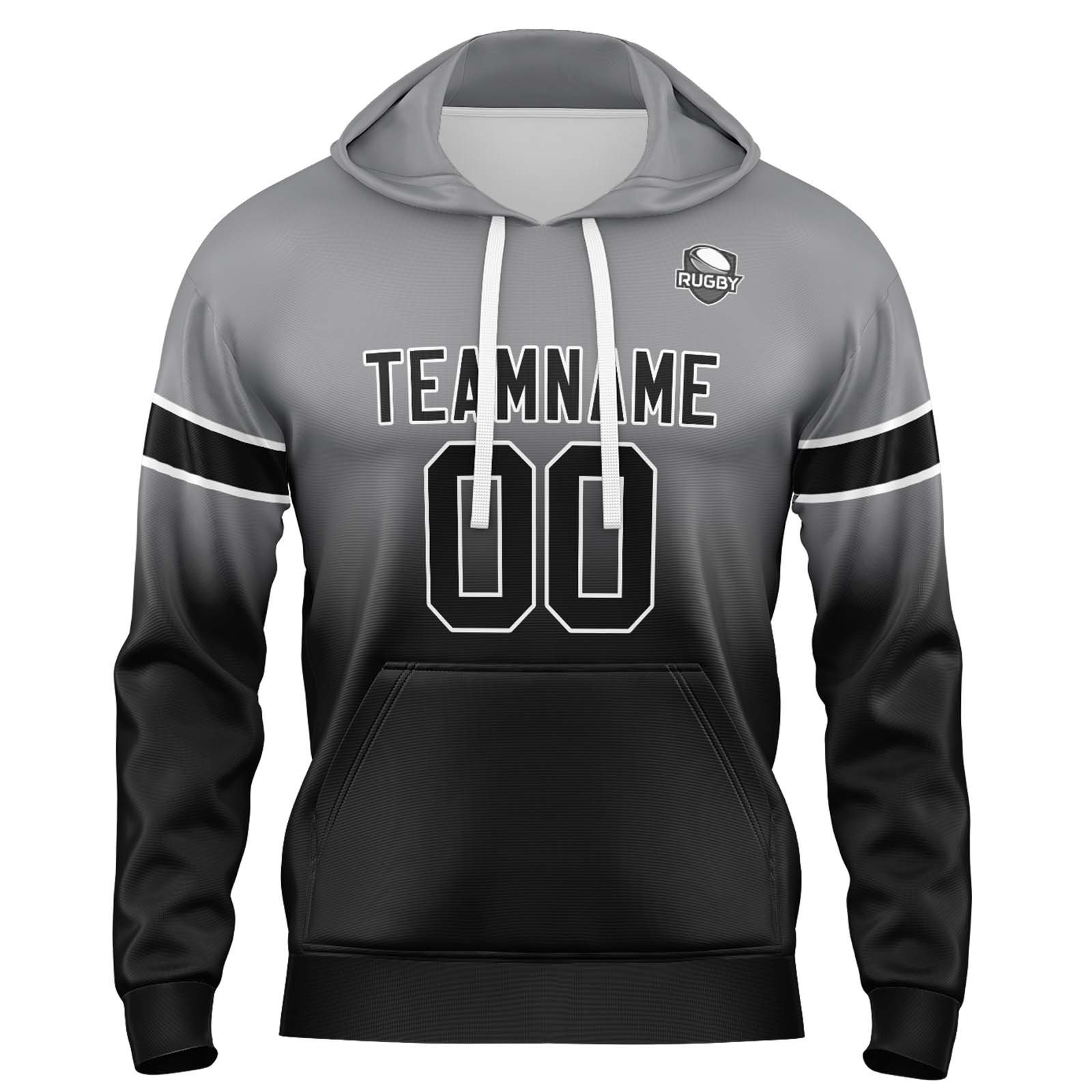 Custom Grey Black Gradient Hoodie for Women Men and Youths Personalized Pullover Football Sweatshirt