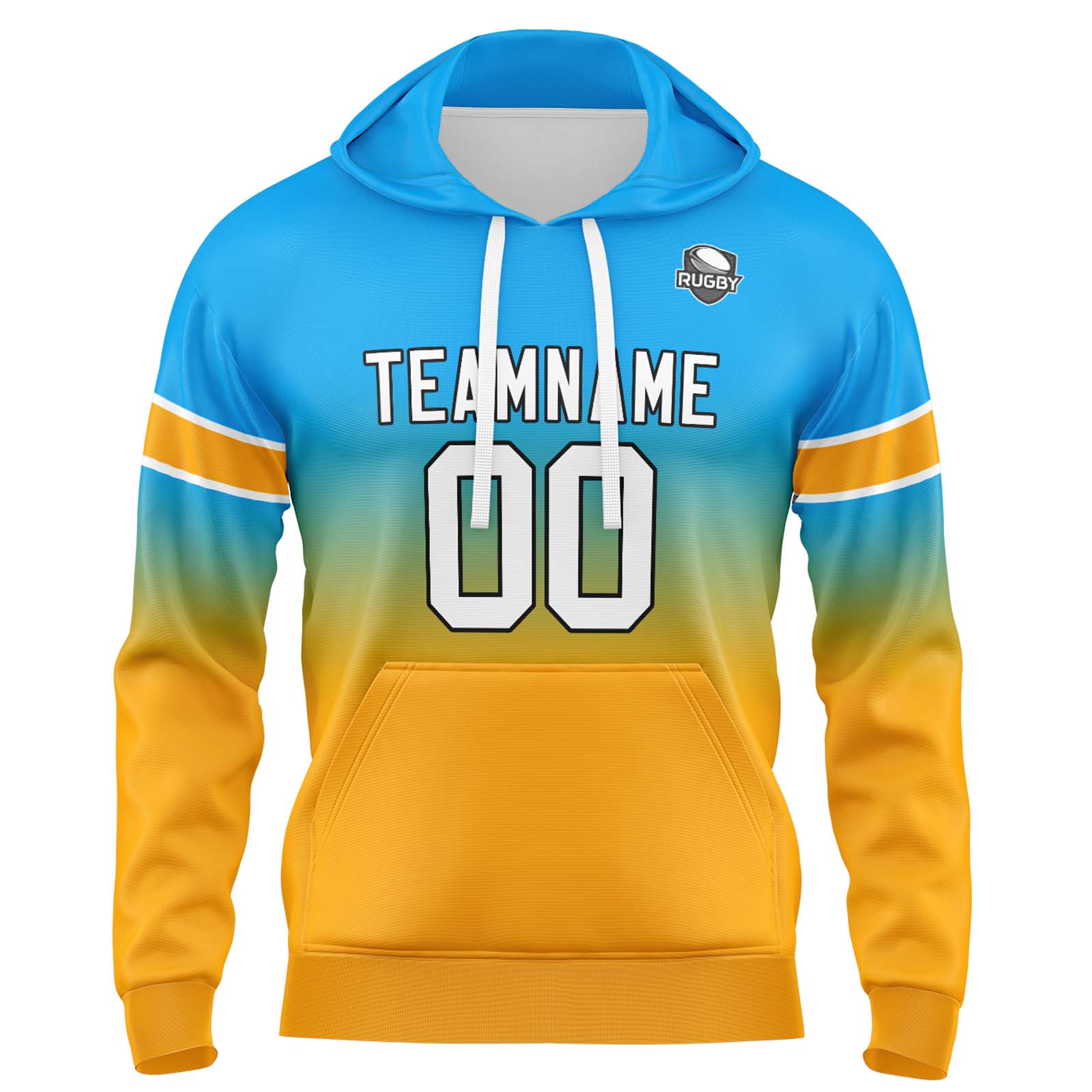 Custom Light Blue Orange Gradient Hoodie for Women Men and Youths Personalized Pullover Football Sweatshirt