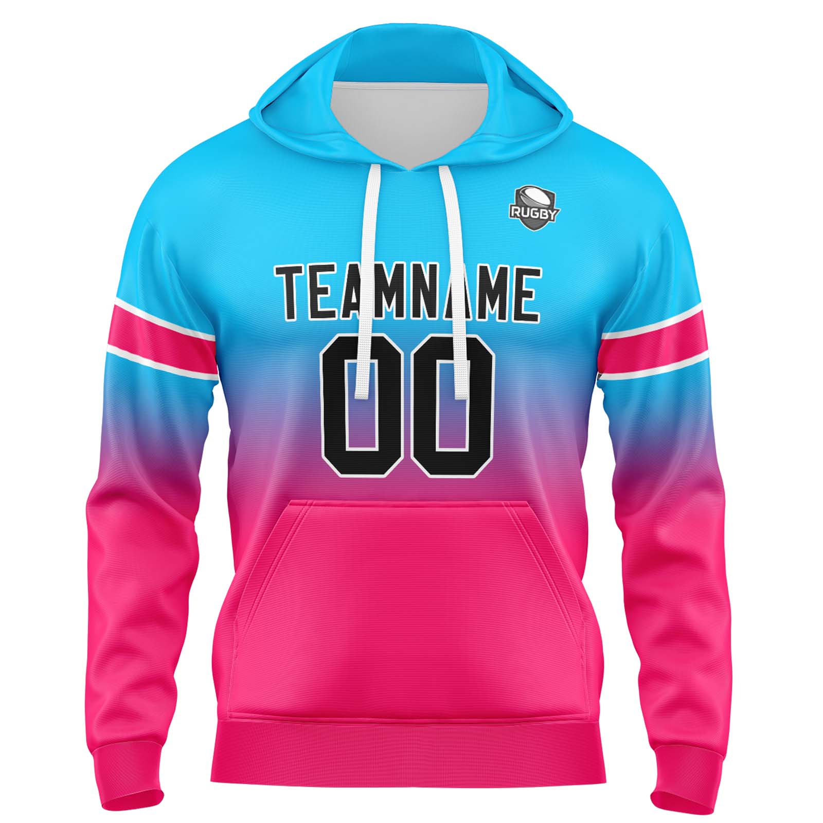 Custom Light Blue Pink Gradient Hoodie for Women Men and Youths Personalized Pullover Football Sweatshirt