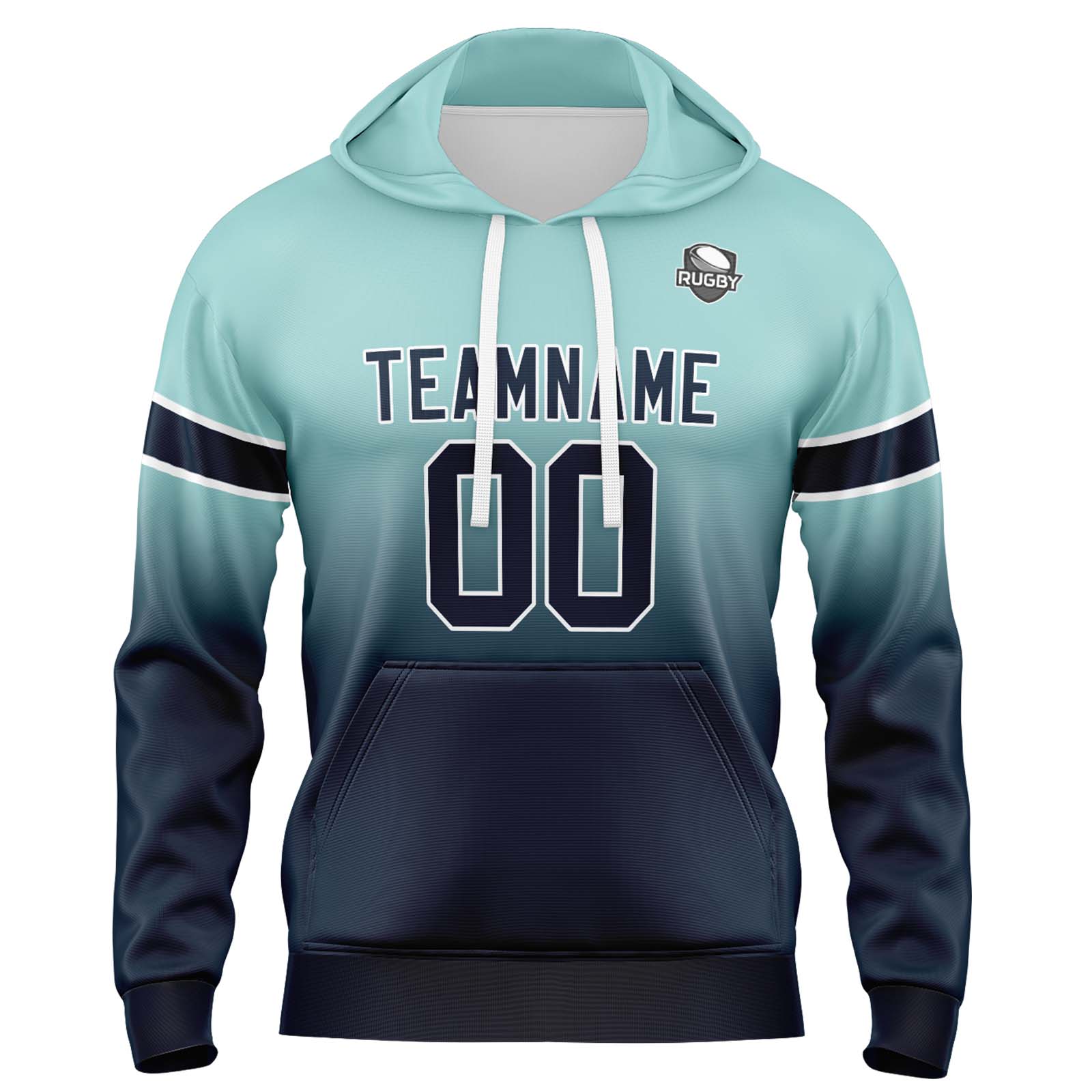 Custom Light Teal Navy Gradient Hoodie for Women Men and Youths Personalized Pullover Football Sweatshirt
