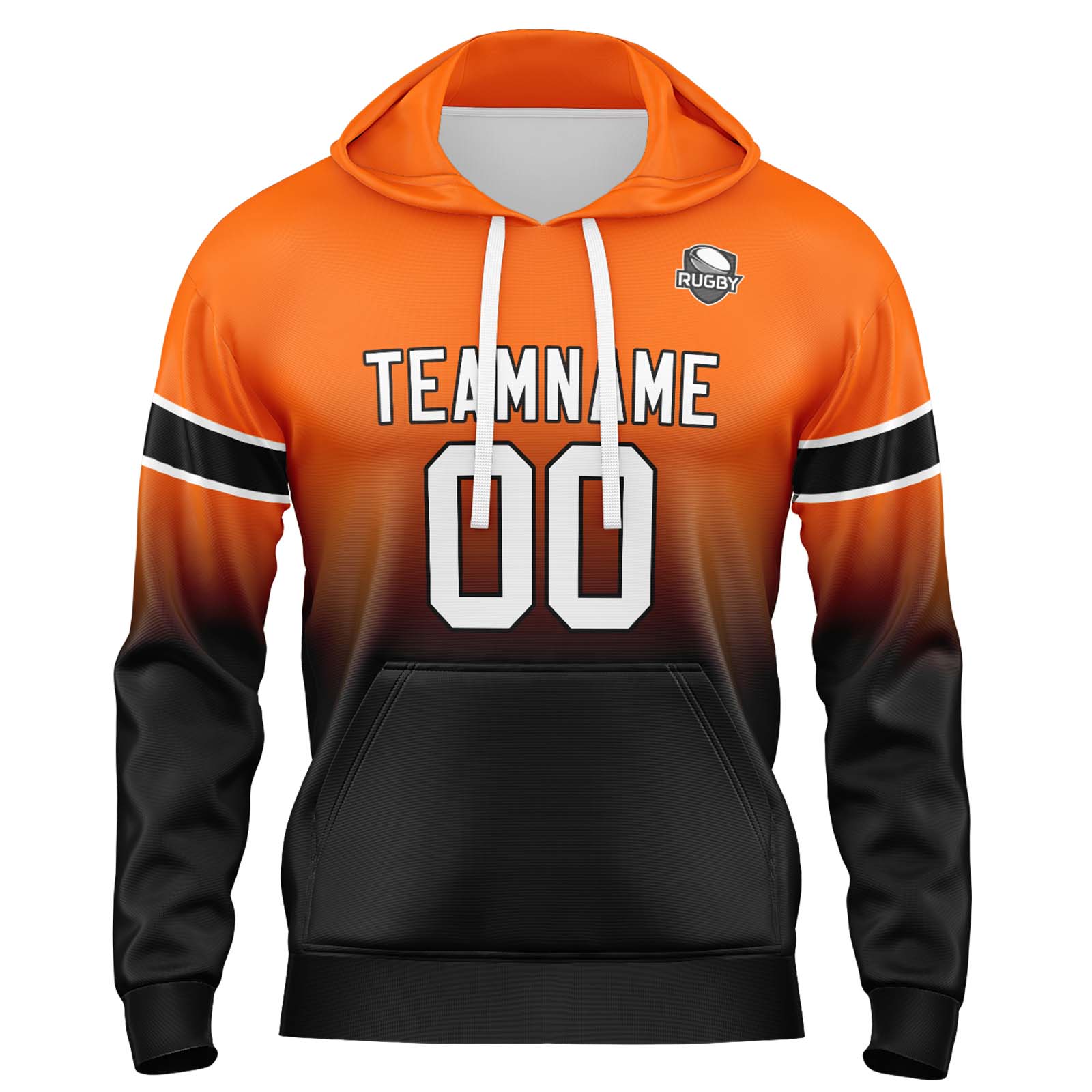 Custom Orange Black Gradient Hoodie for Women Men and Youths Personalized Pullover Football Sweatshirt