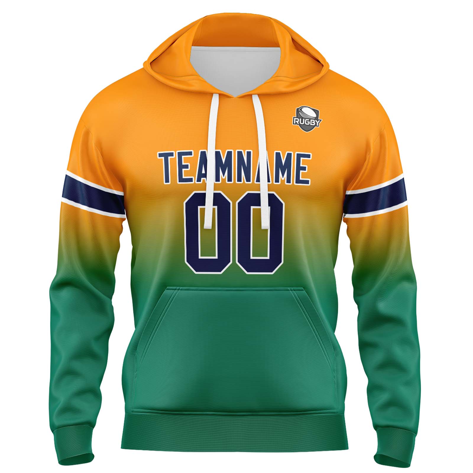 Custom Orange Green Gradient Hoodie for Women Men and Youths Personalized Pullover Football Sweatshirt