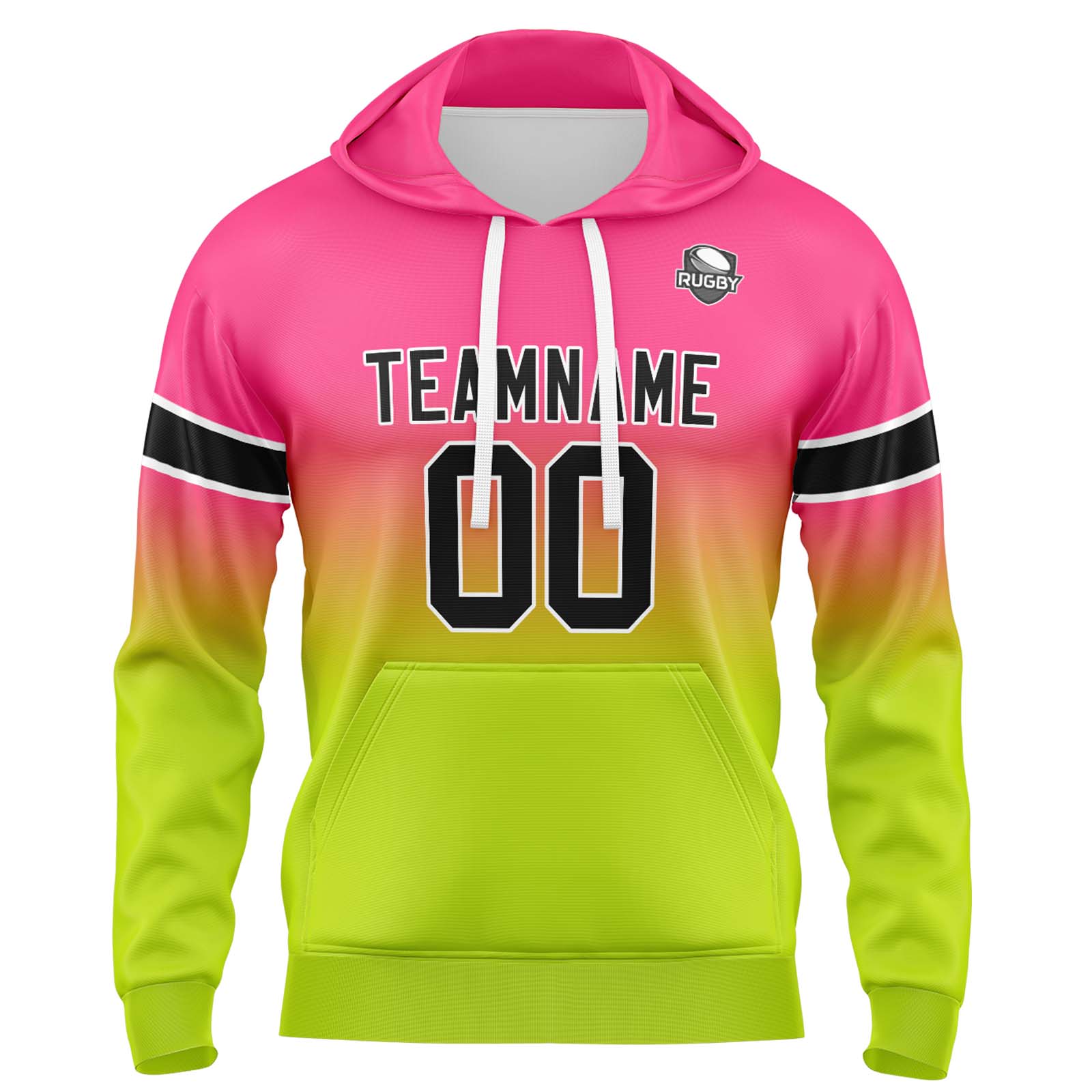 Custom Pink Chartreuse Gradient Hoodie for Women Men and Youths Personalized Pullover Football Sweatshirt