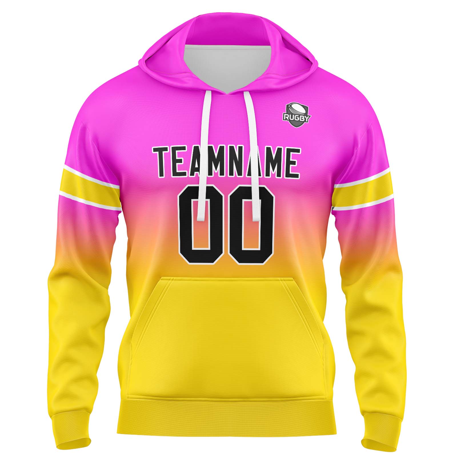 Custom Pink Yellow Gradient Hoodie for Women Men and Youths Personalized Pullover Football Sweatshirt