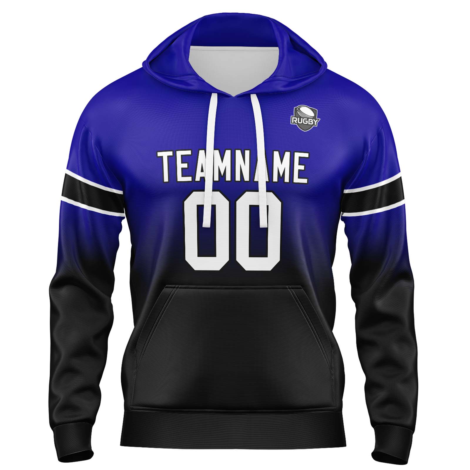 Custom Royal Black Gradient Hoodie for Women Men and Youths Personalized Pullover Football Sweatshirt
