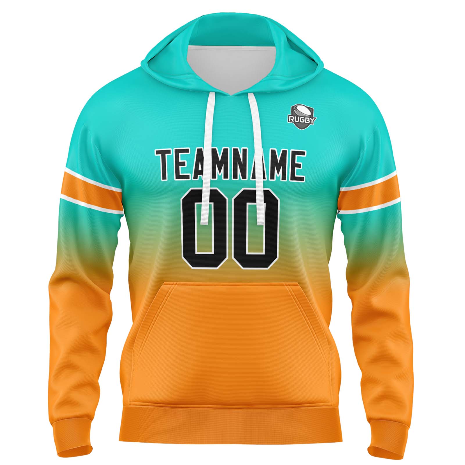 Custom Teal Orange Gradient Hoodie for Women Men and Youths Personalized Pullover Football Sweatshirt