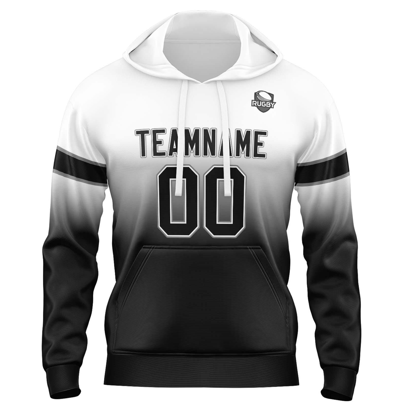 Custom White Black Gradient Hoodie for Women Men and Youths Personalized Pullover Football Sweatshirt