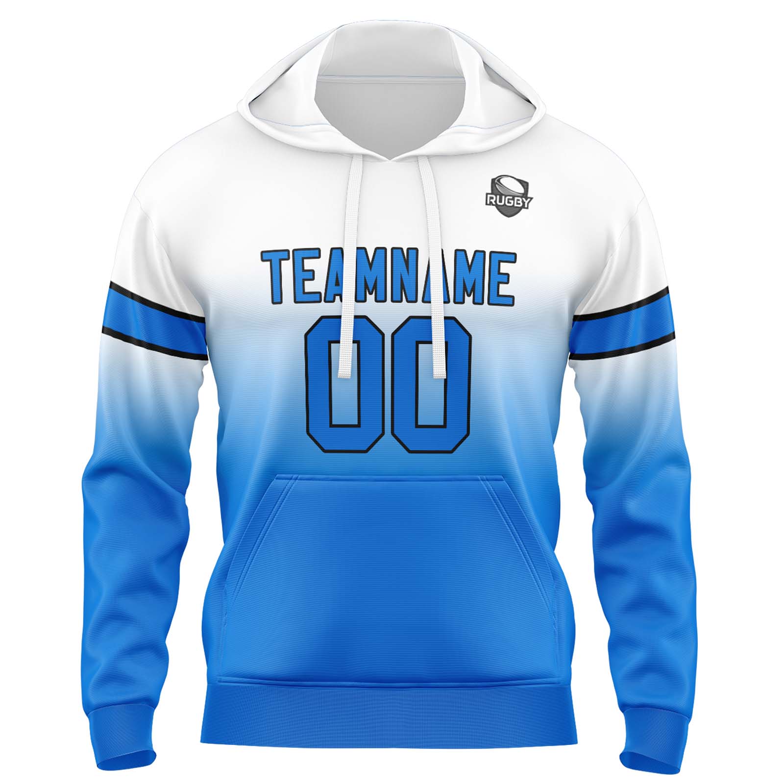 Custom White Blue Gradient Hoodie for Women Men and Youths Personalized Pullover Football Sweatshirt