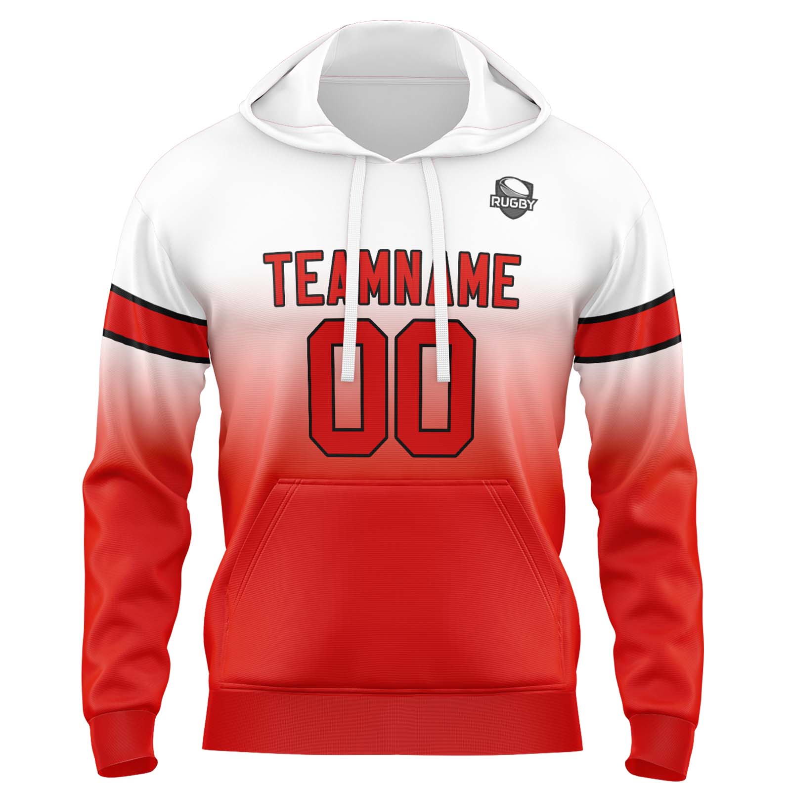 Custom White Red Gradient Hoodie for Women Men and Youths Personalized Pullover Football Sweatshirt