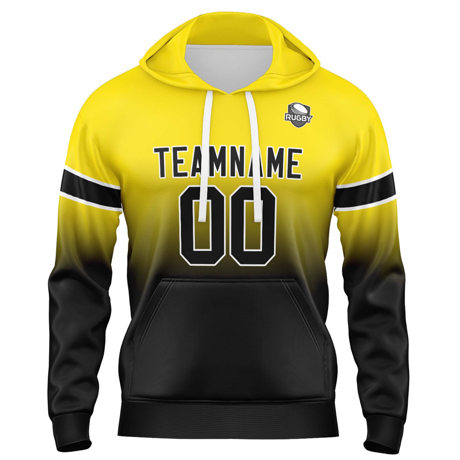 Custom Yellow Black Gradient Hoodie for Women Men and Youths Personalized Pullover Football Sweatshirt