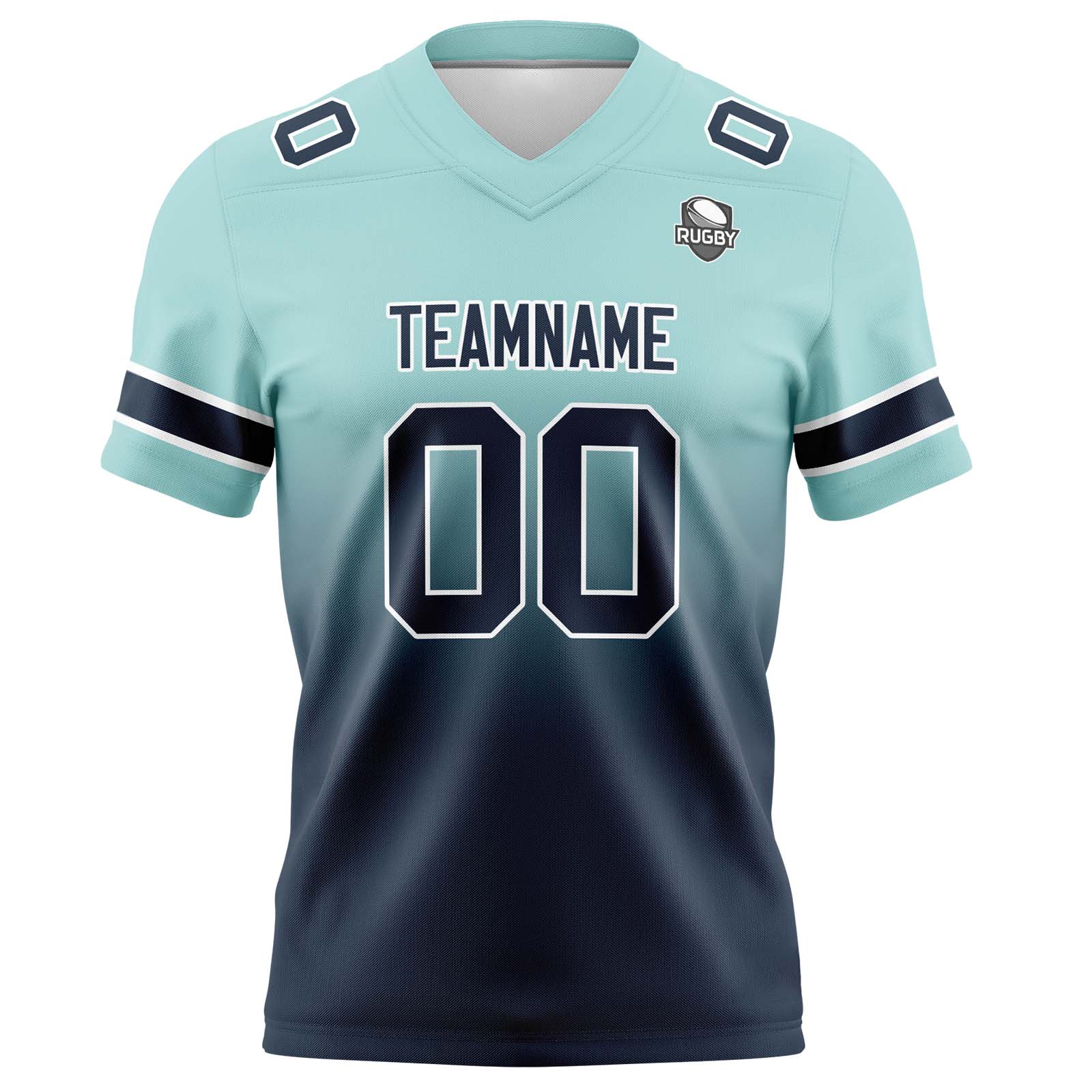 Custom Light Teal&Navy Gradient Football Jerseys Personalized Name Number Logo