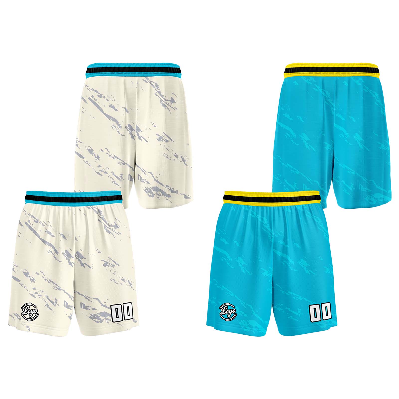 Custom Cream Light Blue Reversible Basketball Jersey Basketball Uniform Basketball Shirts for Men Personalized Print Name Number