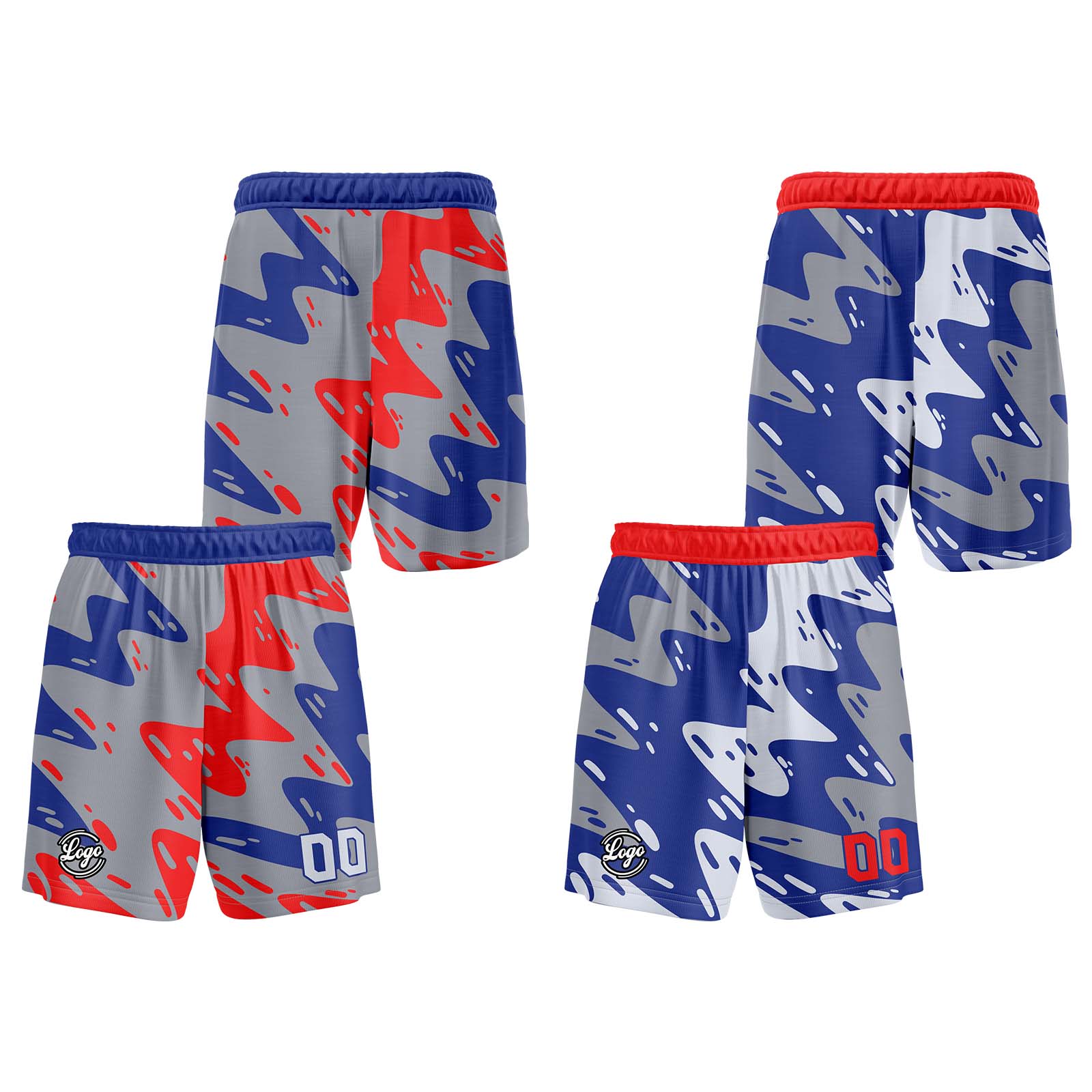 Custom Grey Blue Red Reversible Basketball Jersey Basketball Uniform Basketball Shirts for Men Personalized Print Name Number