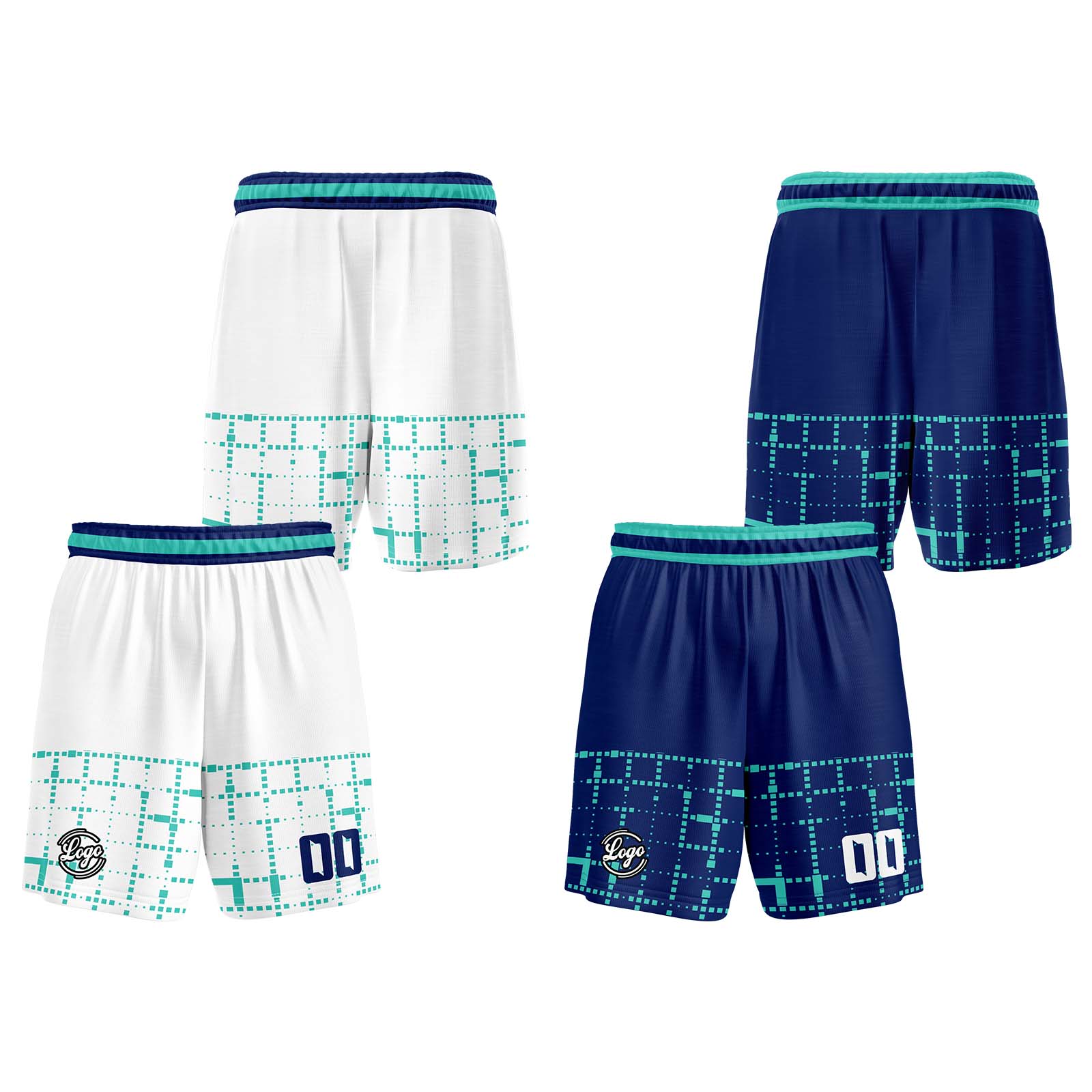 Custom White Teal Navy Reversible Basketball Jersey Basketball Uniform Basketball Shirts for Men Personalized Print Name Number