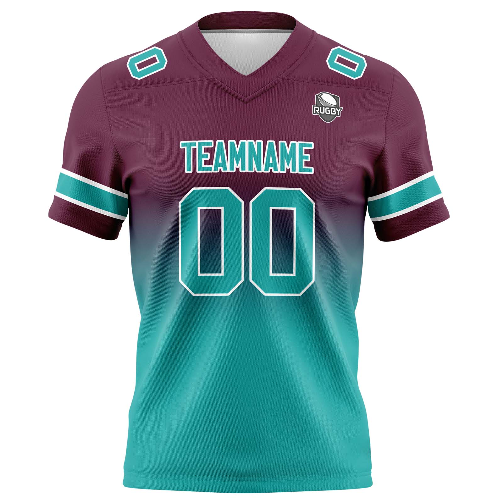 Custom Burgundy&Teal Gradient Football Jerseys Personalized Name Number Logo