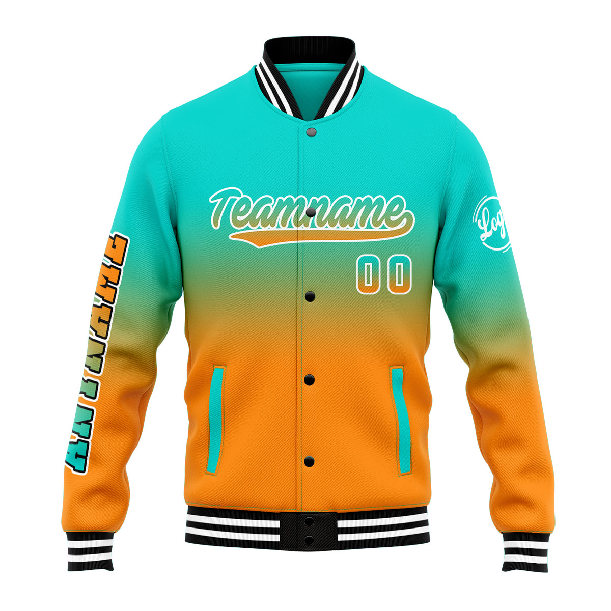 Custom Teal&Orange Varsity Jacket for Men Women and Youth with Personalized Letterman Jacket 